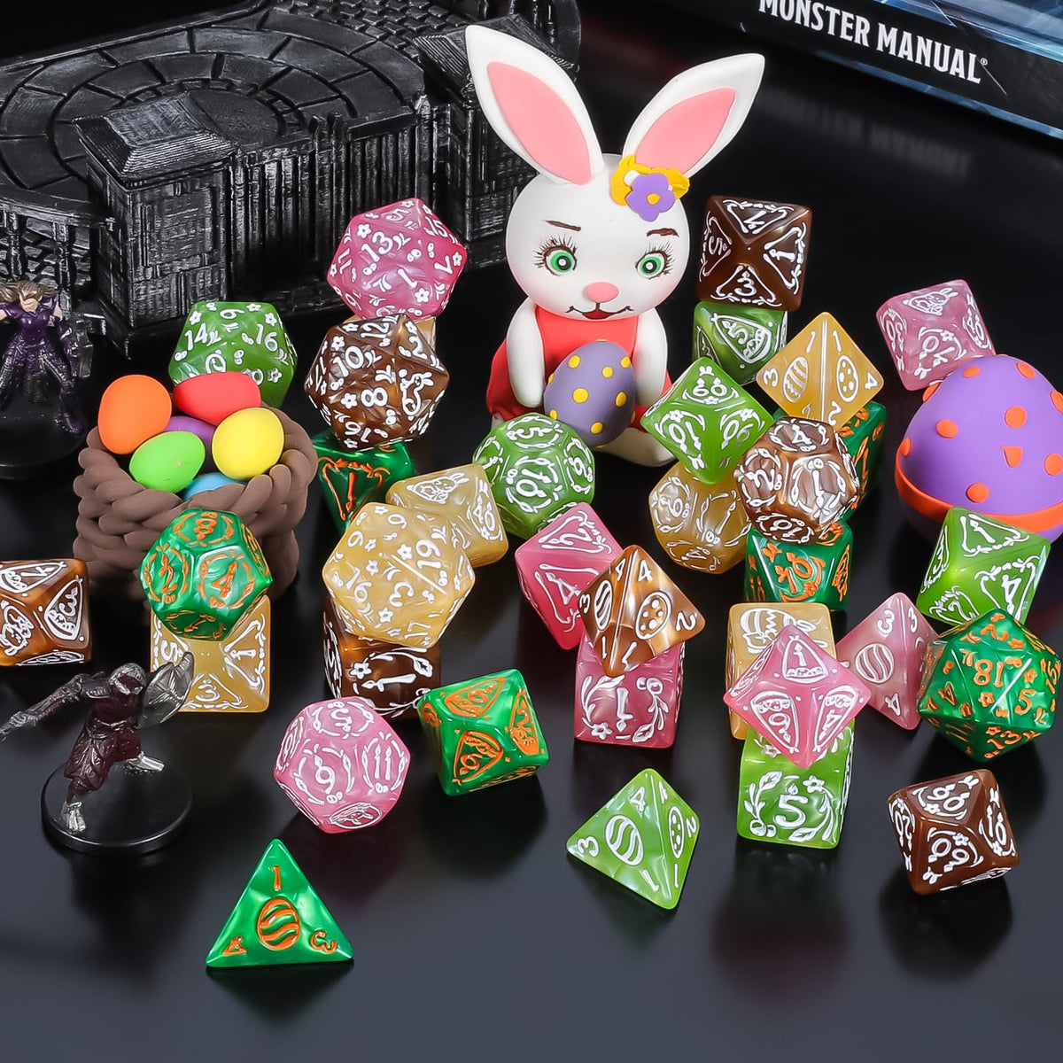 CiaraQ Polyhedral Dice Set – 35pcs Multi-Color DND RPG Dice with Velvet Bags