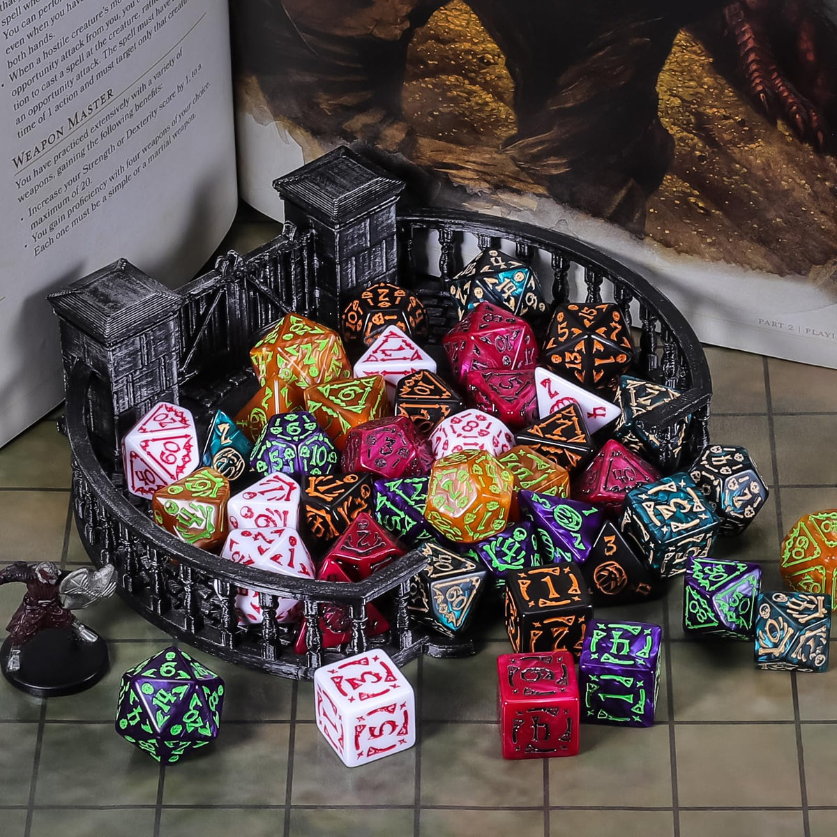 CiaraQ 42-Piece Polyhedral Dice Set – Halloween DND RPG Dice with Bag