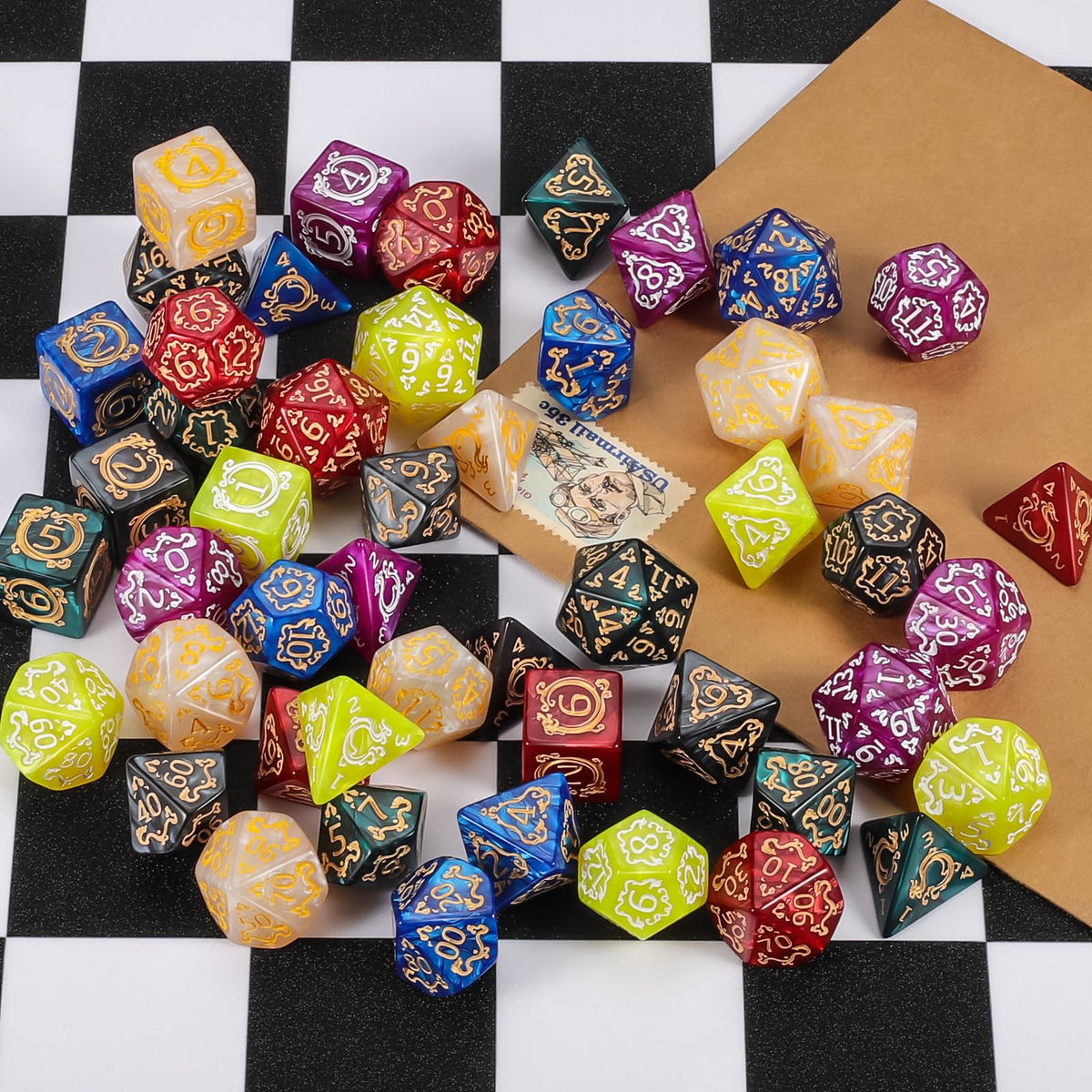 CiaraQ Polyhedral Dice Set – 49pc Multi-Color D&D RPG Dice