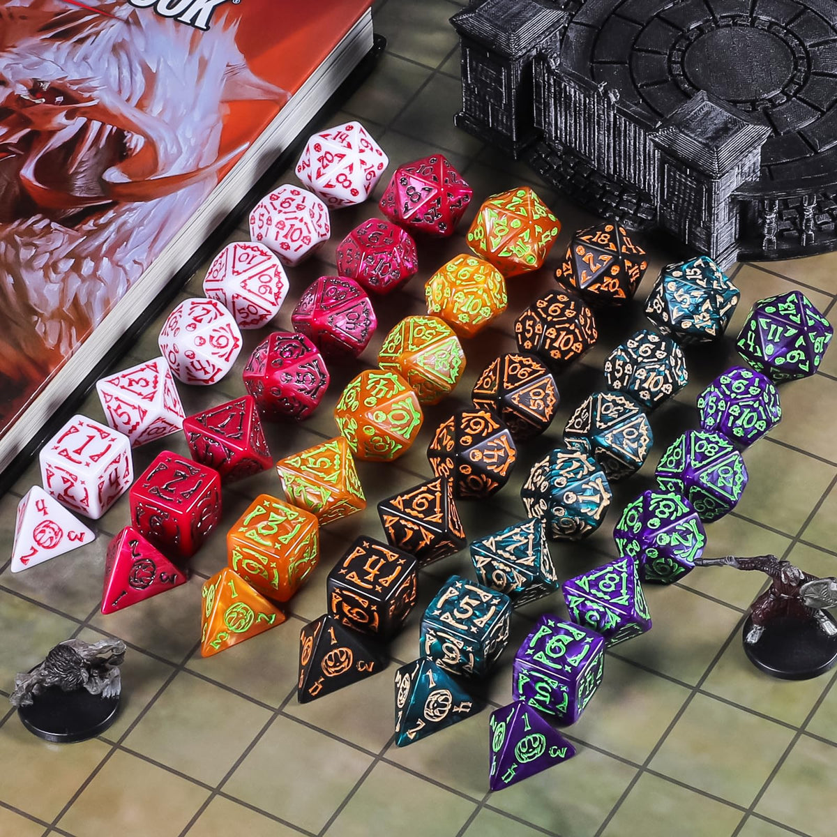 CiaraQ 42-Piece Polyhedral Dice Set – Halloween DND RPG Dice with Bag