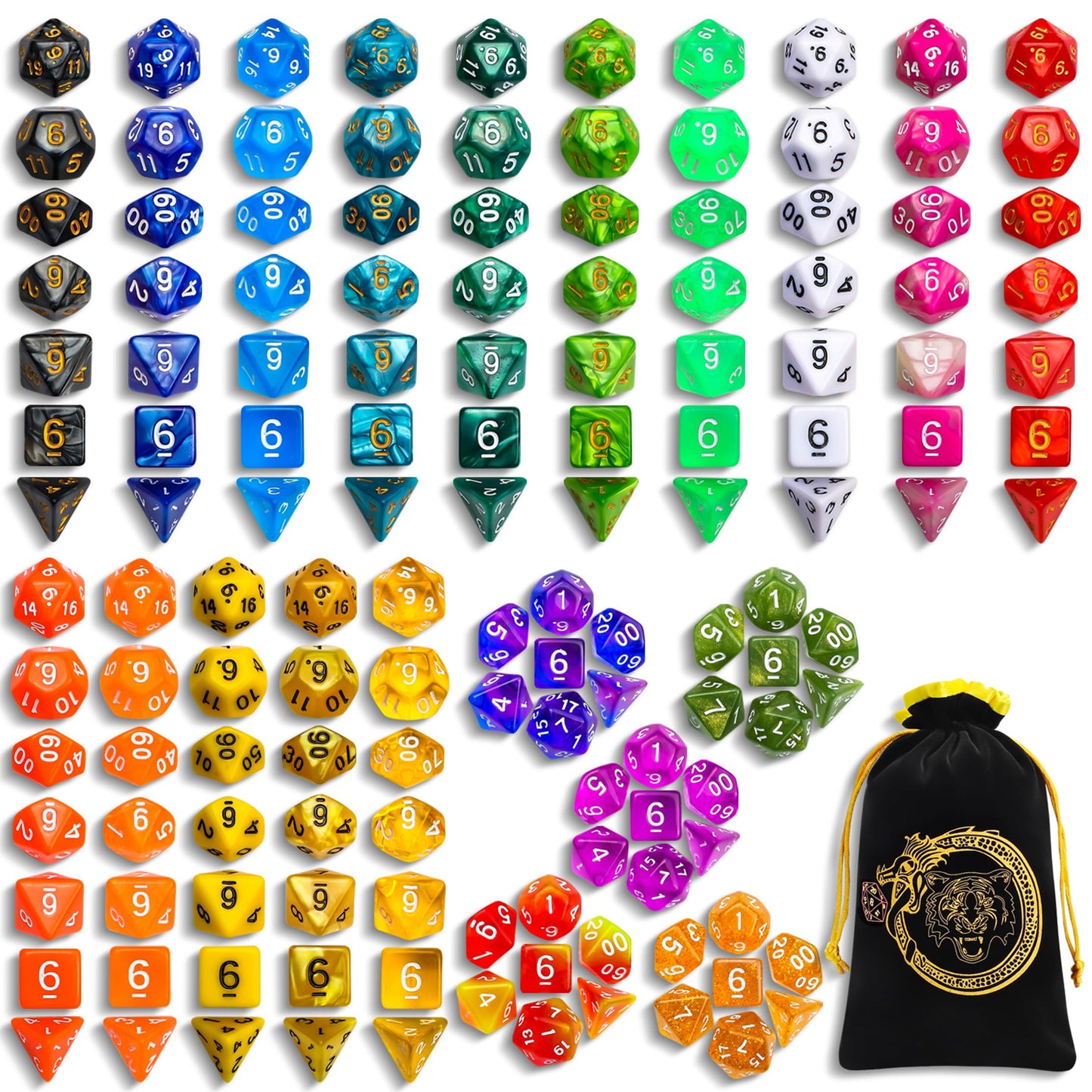 CiaraQ Polyhedral Dice Set – 140-Piece DND RPG Dice, Mixed Colors