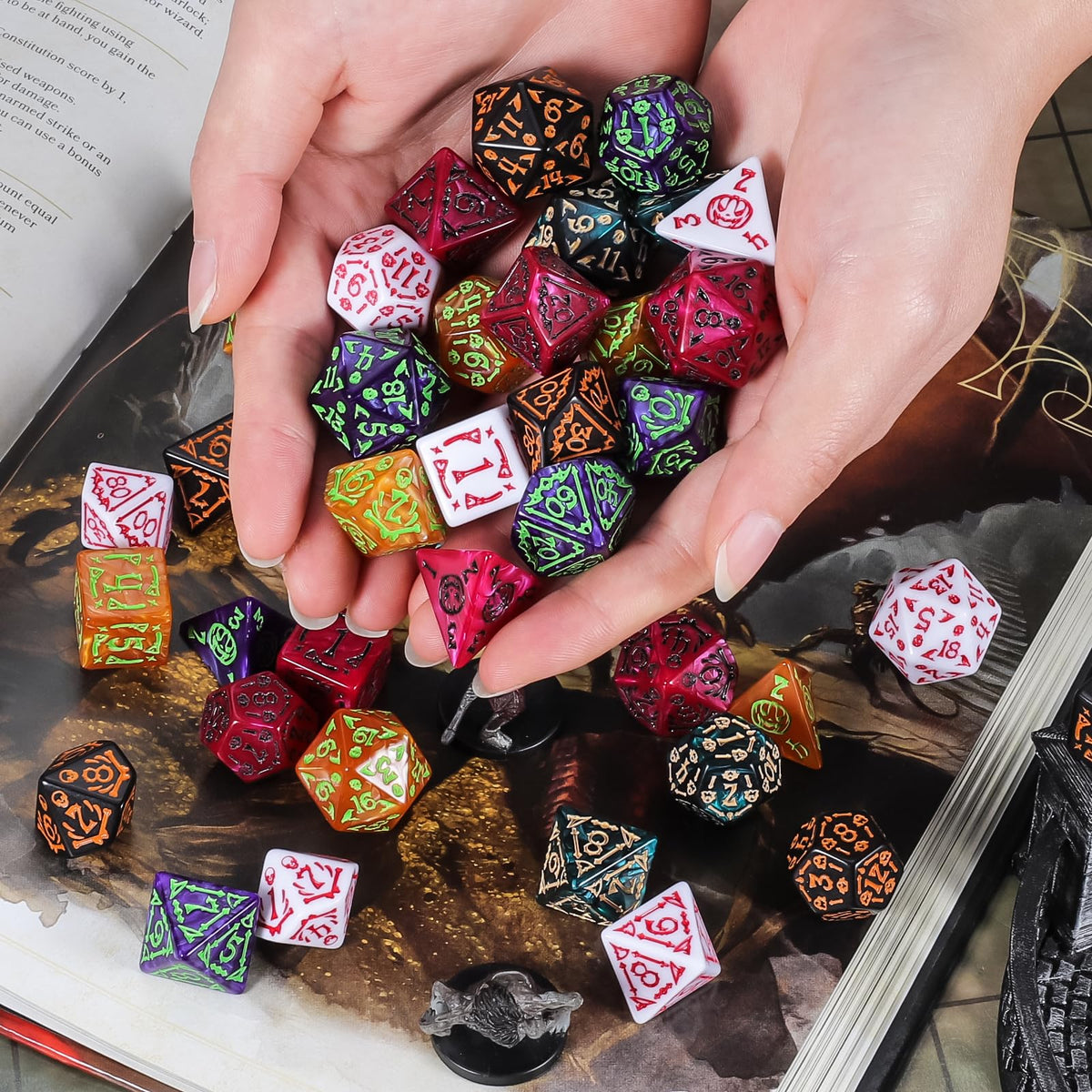 CiaraQ 42-Piece Polyhedral Dice Set – Halloween DND RPG Dice with Bag