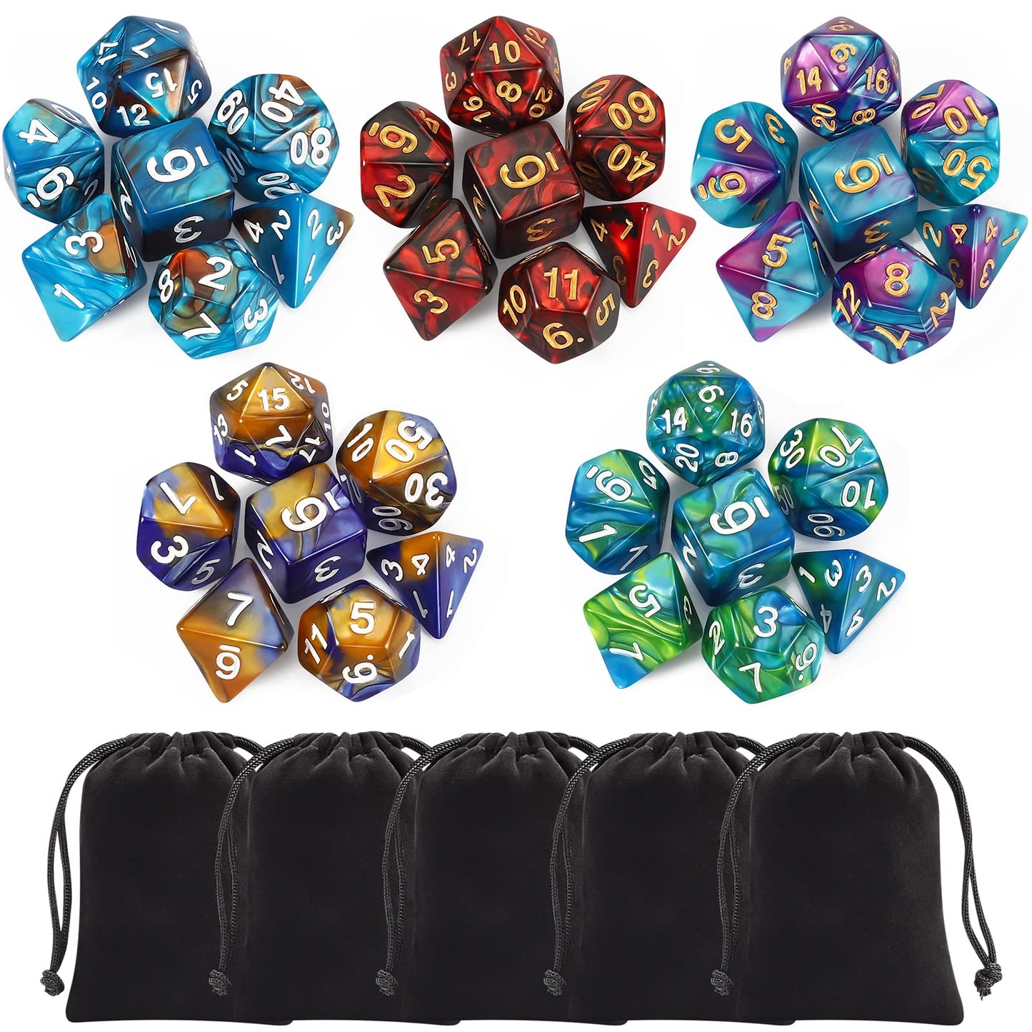 CiaraQ Polyhedral Dice Set – 35pc Double-Color DND RPG Dice for Dungeons & Dragons