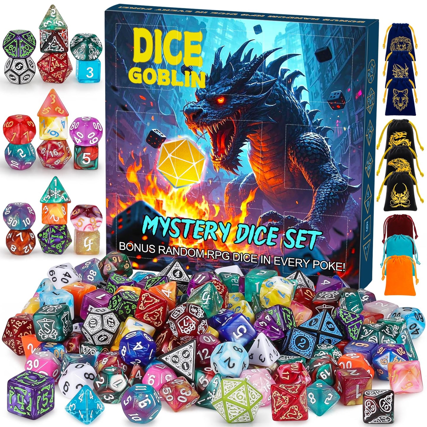 CiaraQ Polyhedral Dice Set - 63pc Random Color D&D RPG Dice