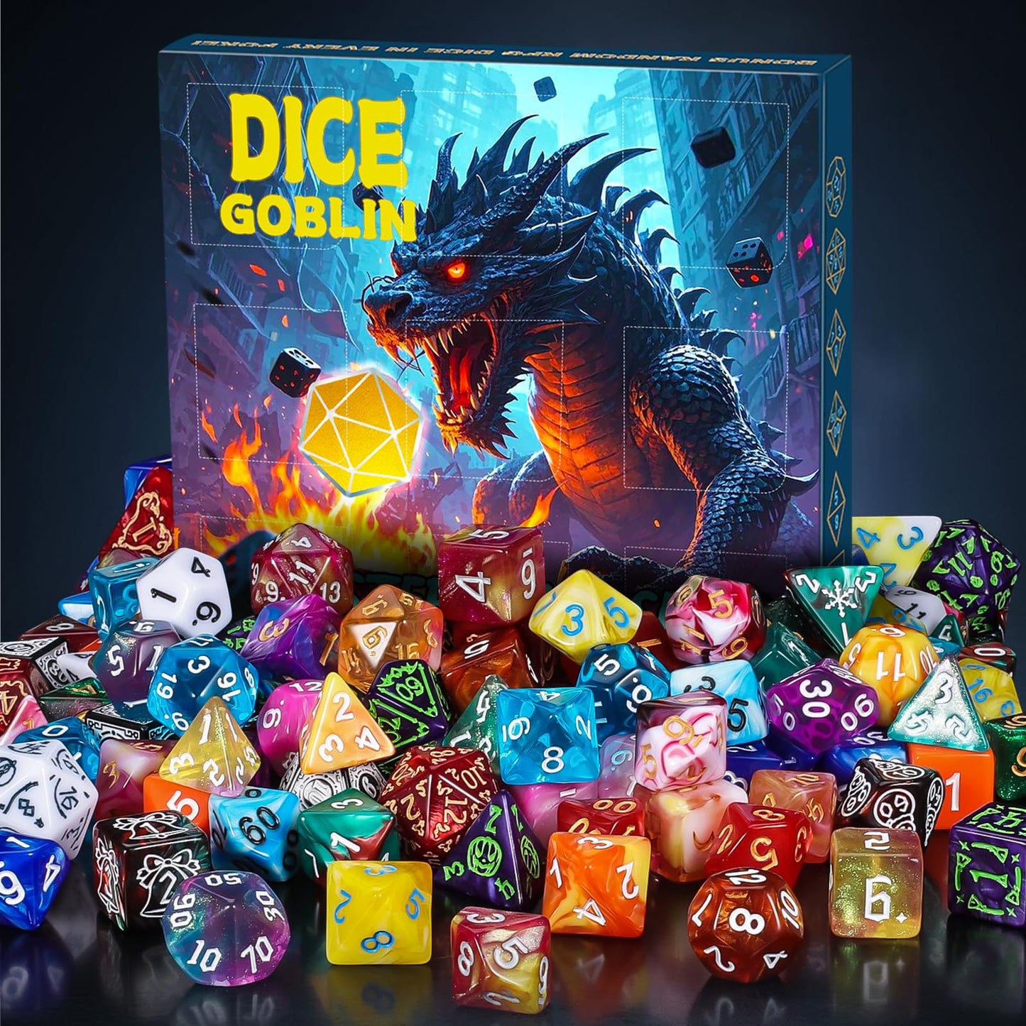 CiaraQ Polyhedral Dice Set - 63pc Random Color D&D RPG Dice