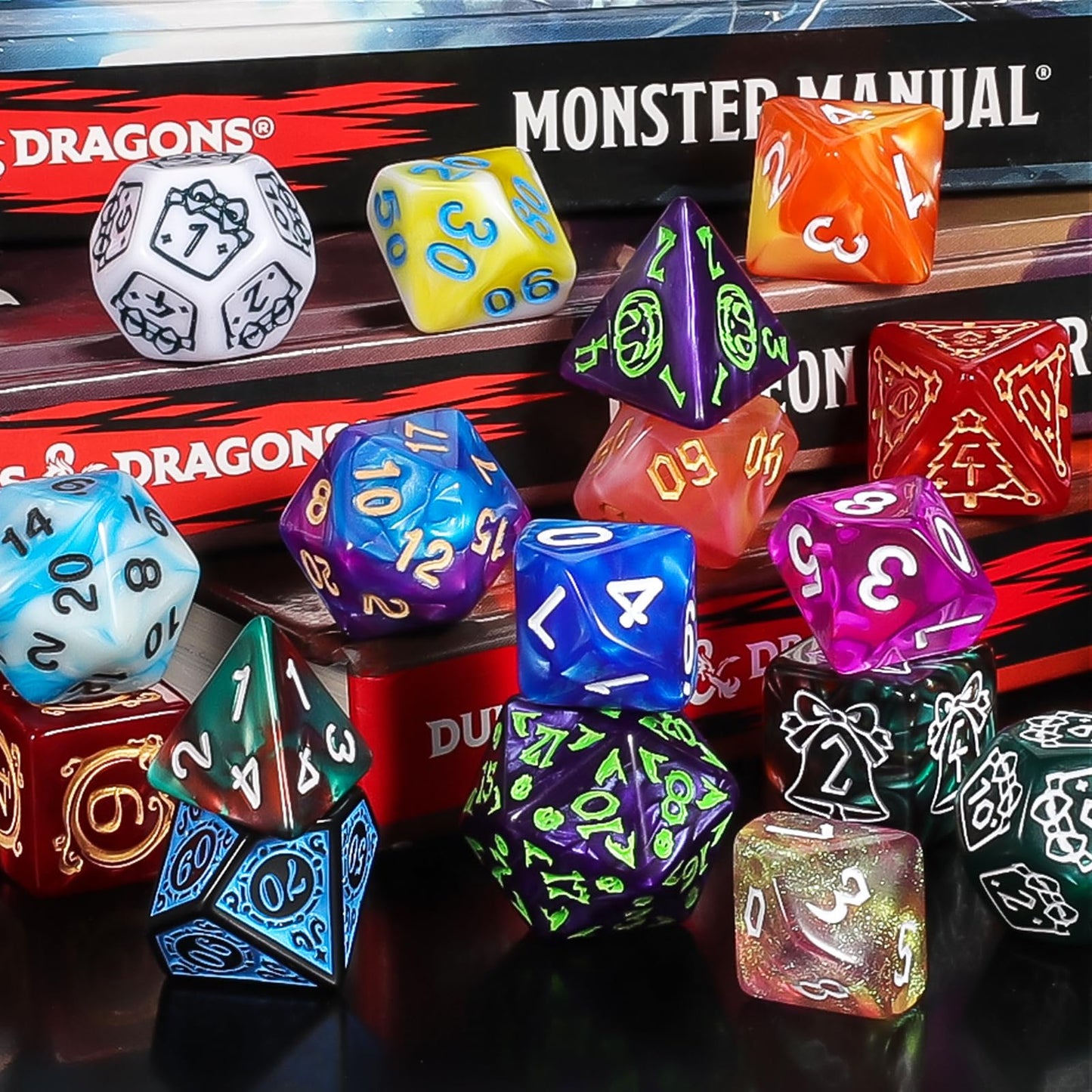 CiaraQ Polyhedral Dice Set - 63pc Random Color D&D RPG Dice