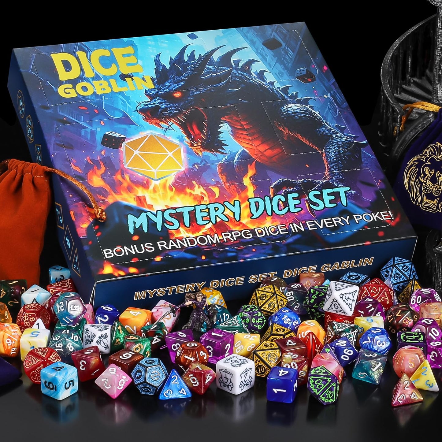 CiaraQ Polyhedral Dice Set - 63pc Random Color D&D RPG Dice