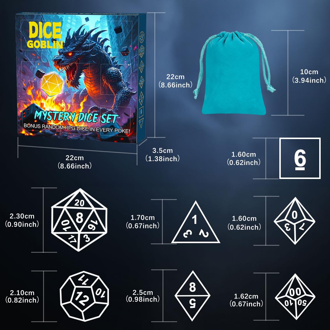 CiaraQ Polyhedral Dice Set - 63pc Random Color D&D RPG Dice