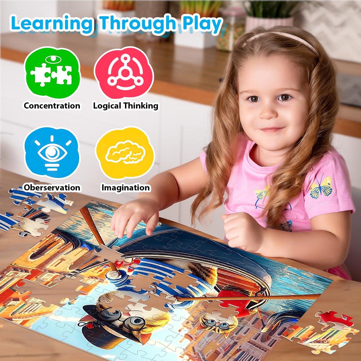 Ciavotie 4-Pack 100-Piece Puzzles for Kids 4-10 | Cats, Bears & Dogs Large Piece Puzzles