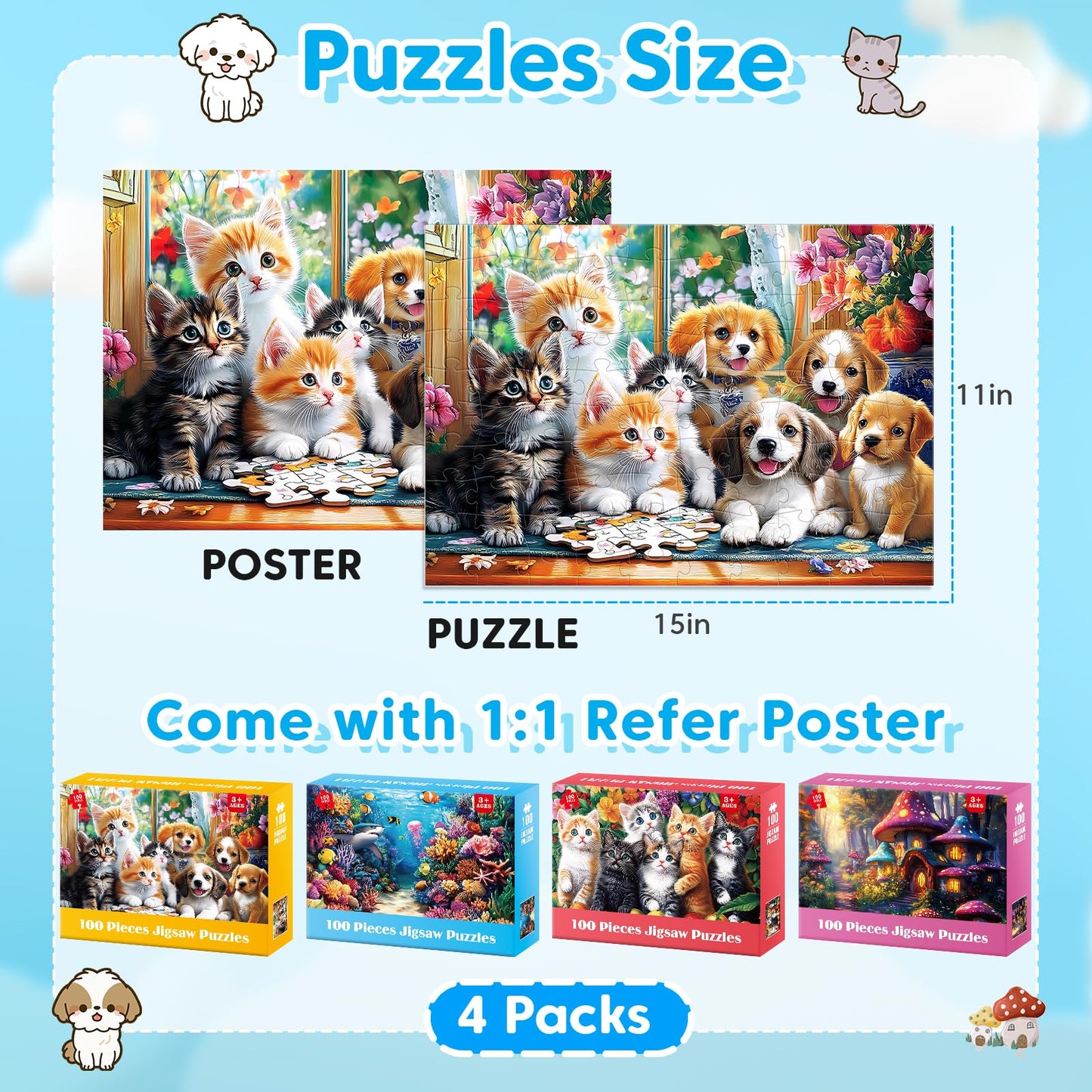 Ciavotie 4-Pack 100-Piece Puzzles – Large-Piece Family Jigsaws for Kids & Adults