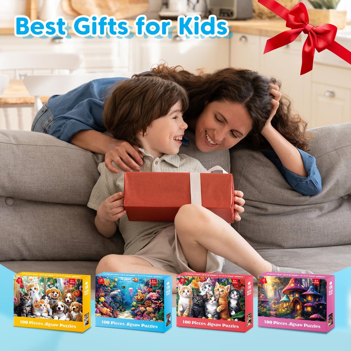 Ciavotie 4-Pack 100-Piece Puzzles – Large-Piece Family Jigsaws for Kids & Adults