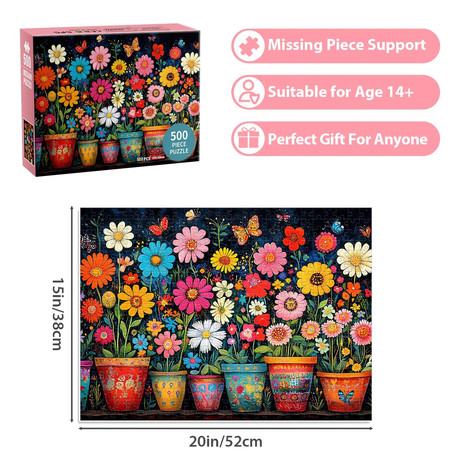 Ciavotie 500 Piece Jigsaw Puzzle for Adults – Colorful Wildflowers, Recycled Cardboard, 20.5 x 15 Finished Size
