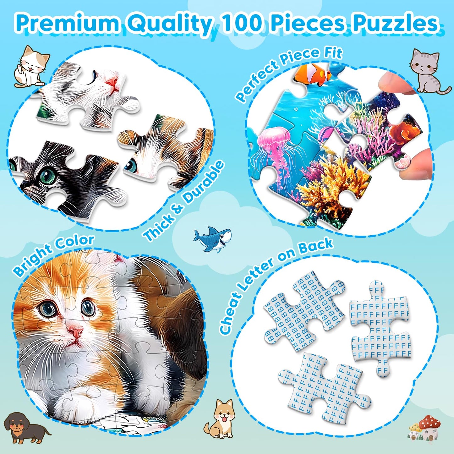 Ciavotie 4-Pack 100-Piece Puzzles – Large-Piece Family Jigsaws for Kids & Adults