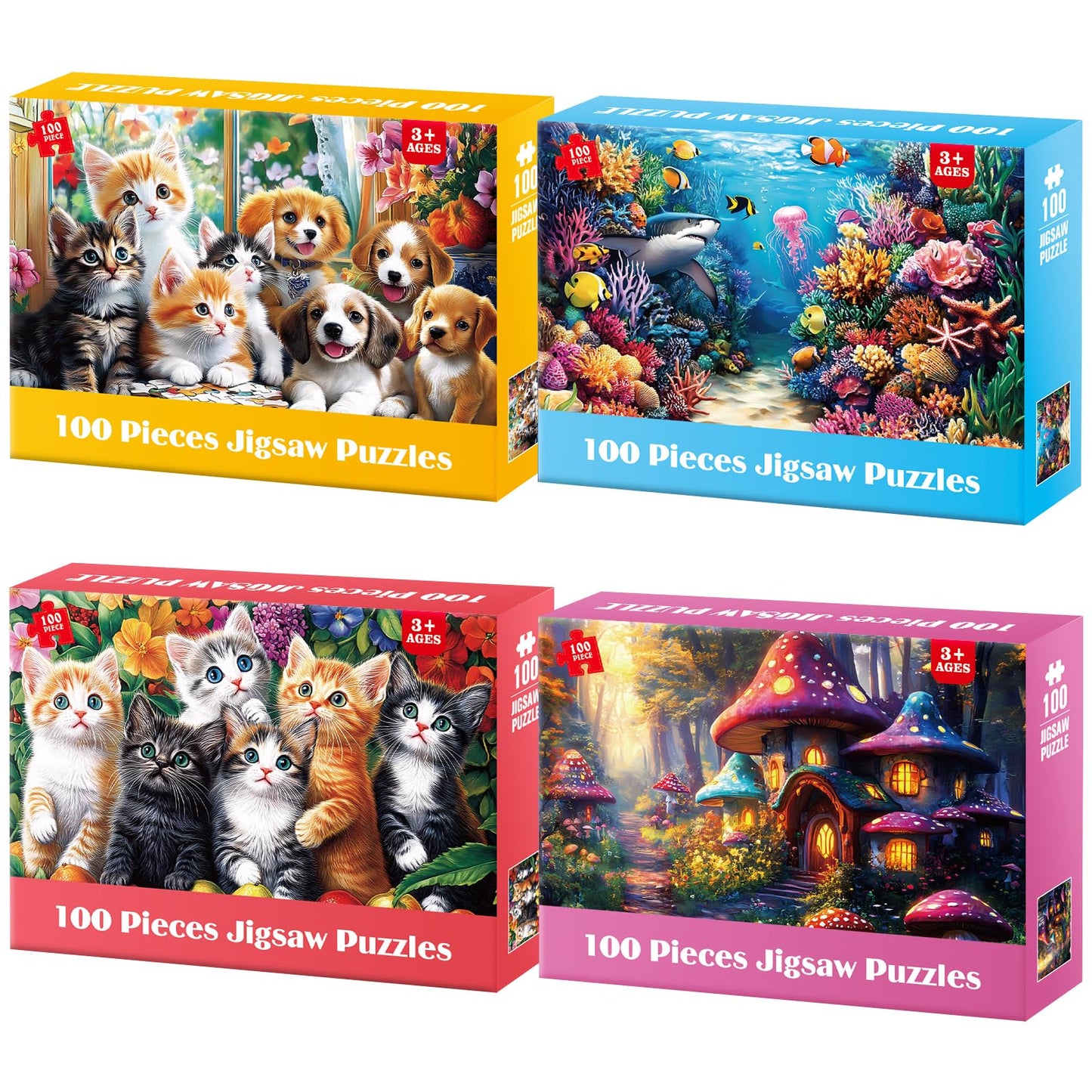 Ciavotie 4-Pack 100-Piece Puzzles – Large-Piece Family Jigsaws for Kids & Adults
