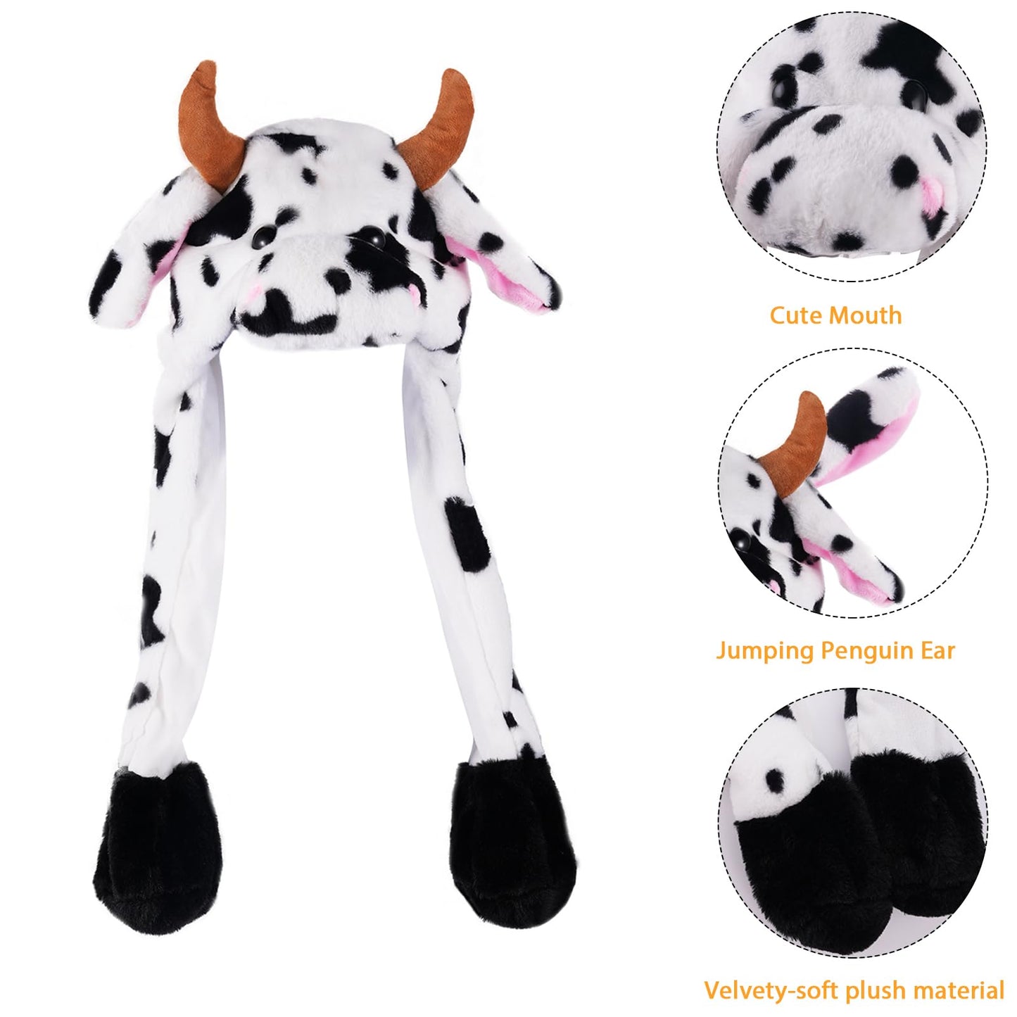 CICITOYWO Jumping Ear Cow Hat – Plush Beanie for Kids & Adults | Fun Cosplay Gift