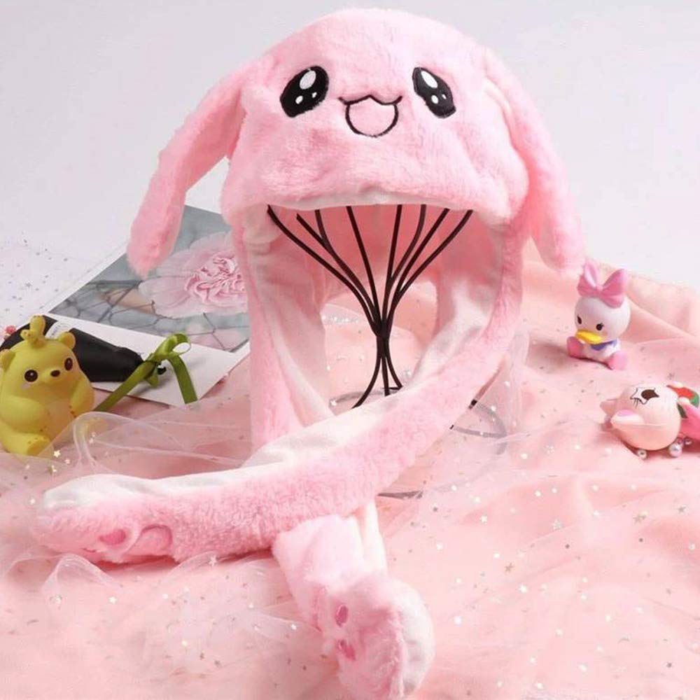 CICITOYWO Jumping Ear Rabbit Hat – Plush Bunny Beanie with Moving Ears (Pink)