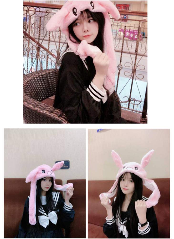 CICITOYWO Jumping Ear Rabbit Hat – Plush Bunny Beanie with Moving Ears (Pink)