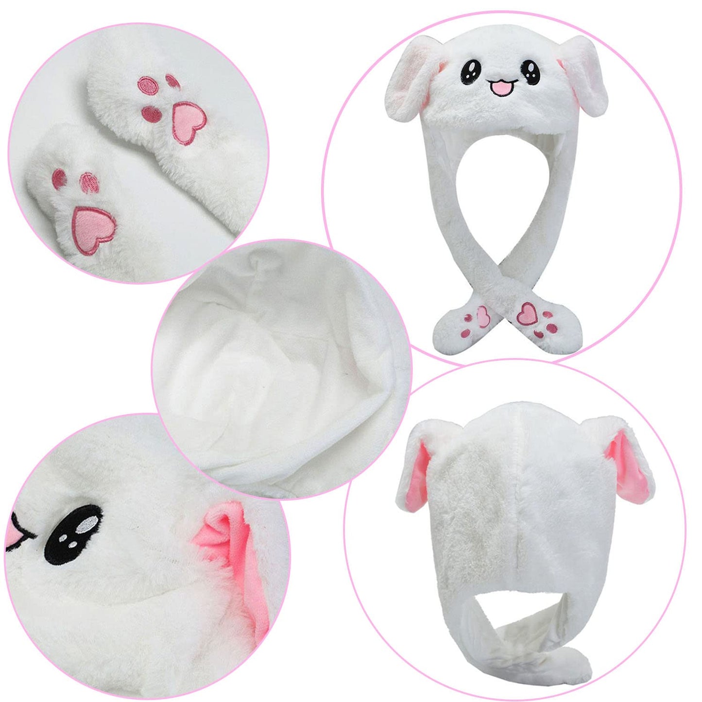 CICITOYWO Jumping Ear Rabbit Hat – Plush Bunny Beanie with Moving Ears (Pink)