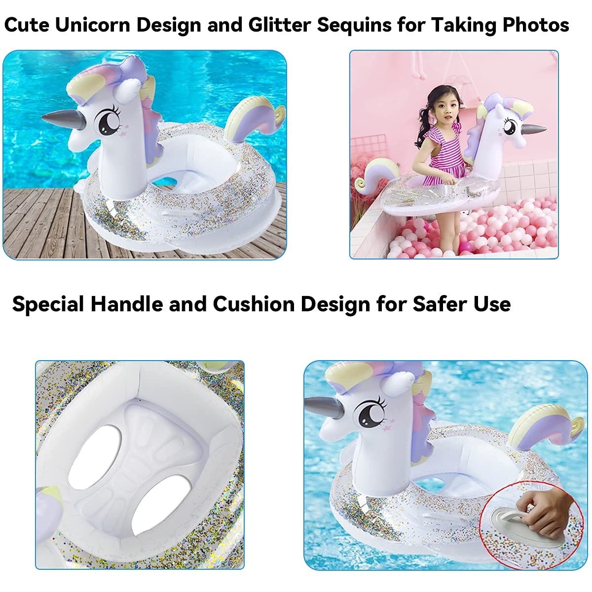 CICITOYWO Toddler Pool Float – Unicorn Glitter with Handle for 2–8 Years
