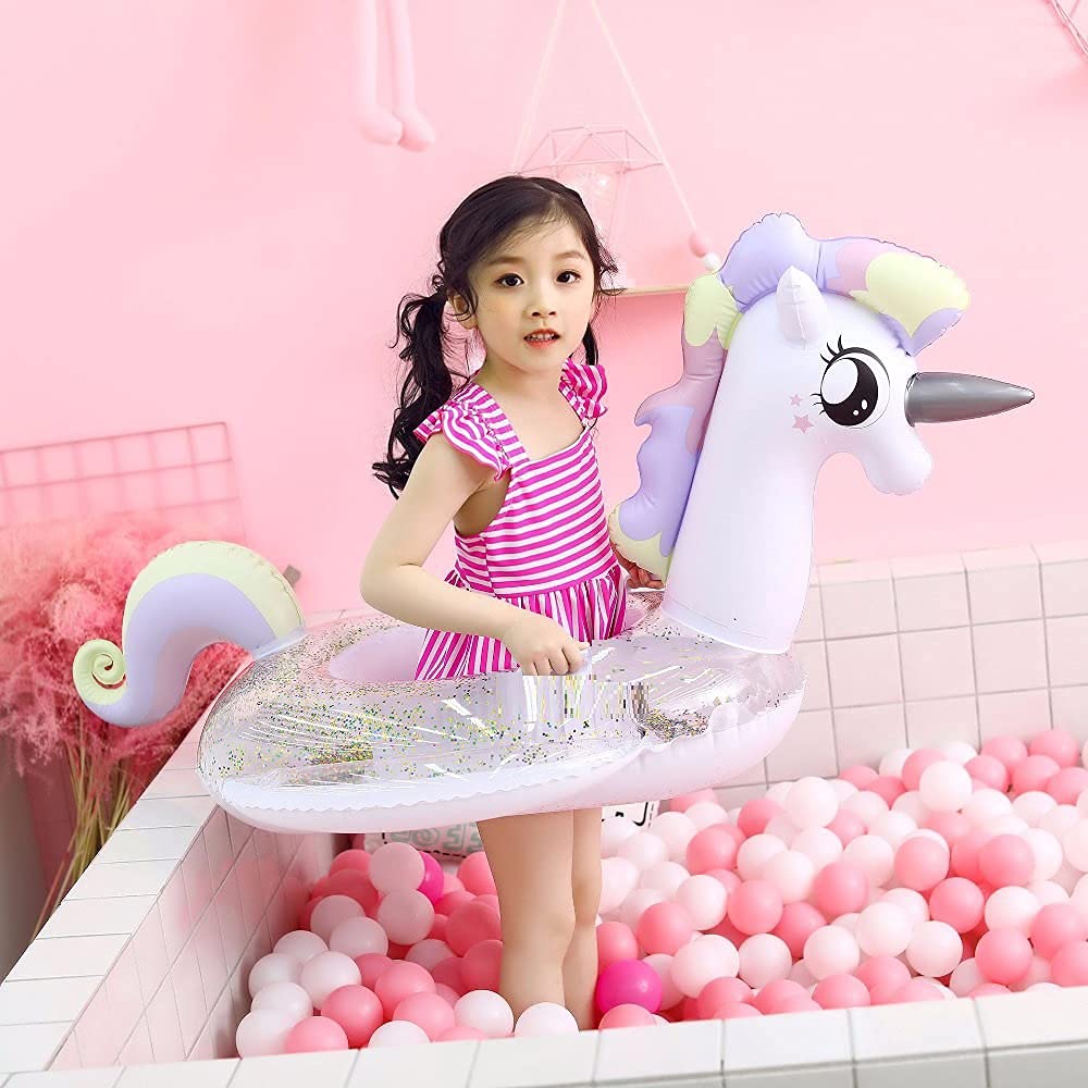 CICITOYWO Toddler Pool Float – Unicorn Glitter with Handle for 2–8 Years