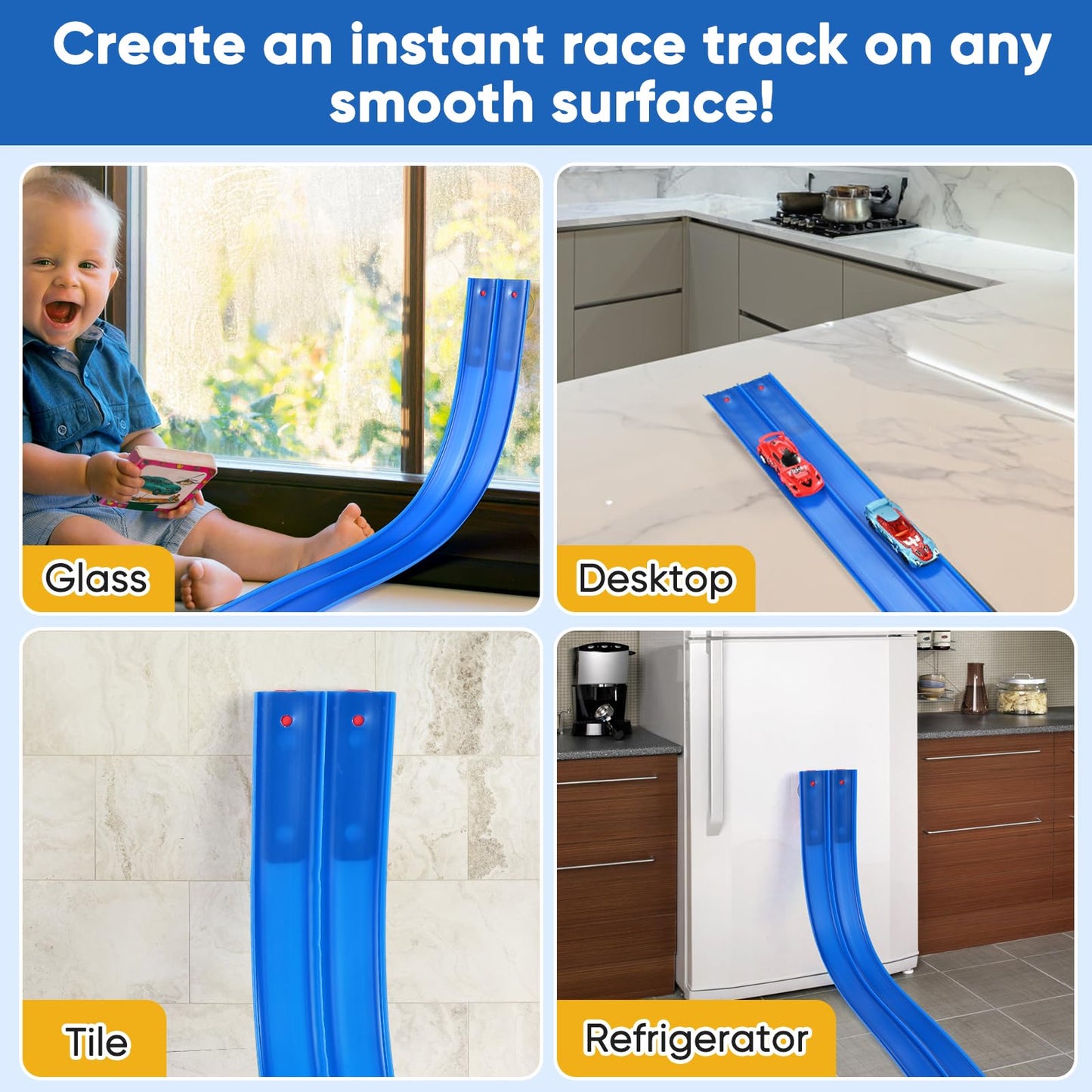 Cieex Flexible Race Track for Kids – 16.5 ft Dual-Lane Roll-Up Car Track Set with 4 Cars