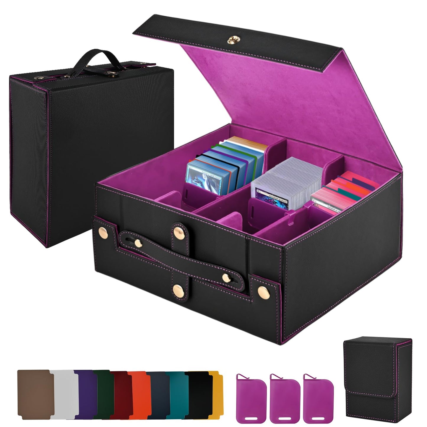 Cieex Trading Card Storage Box 2100+ | 3-Row Deck Box with Dividers, Dice Tray, Leather Case