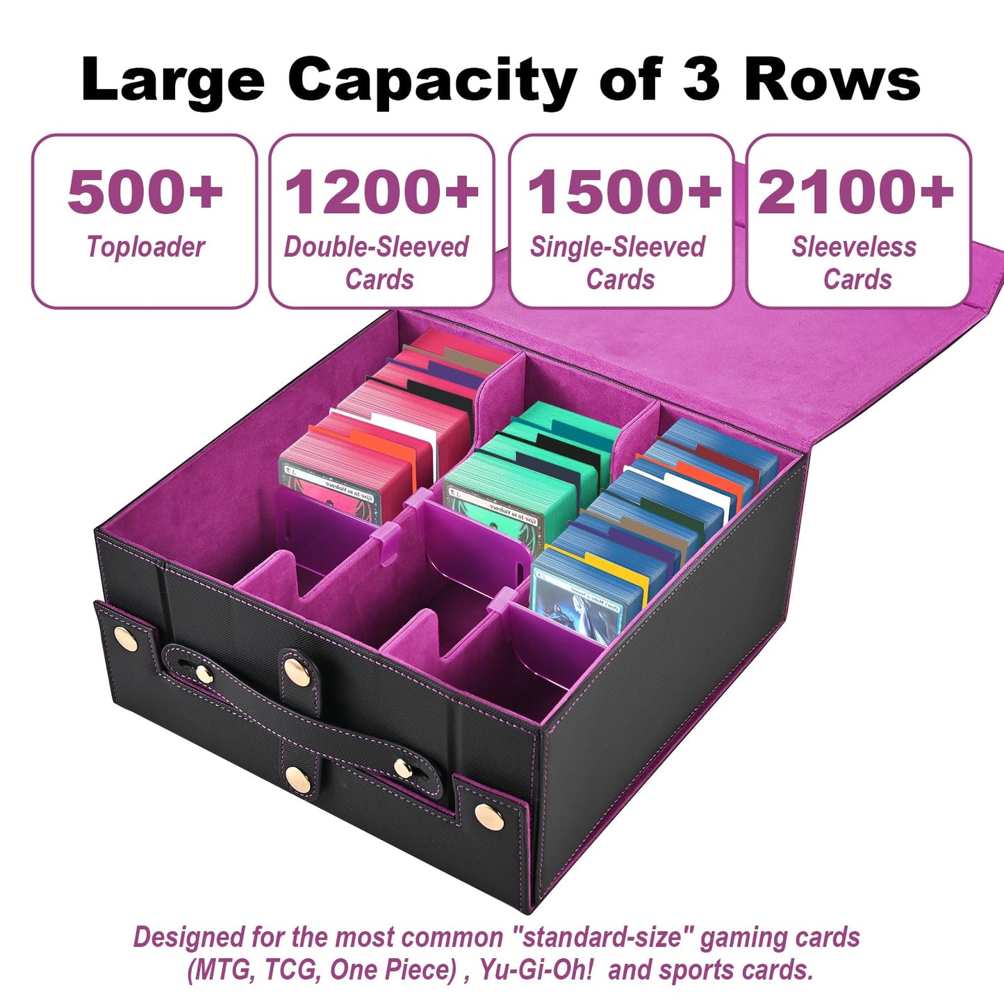 Cieex Trading Card Storage Box 2100+ | 3-Row Deck Box with Dividers, Dice Tray, Leather Case