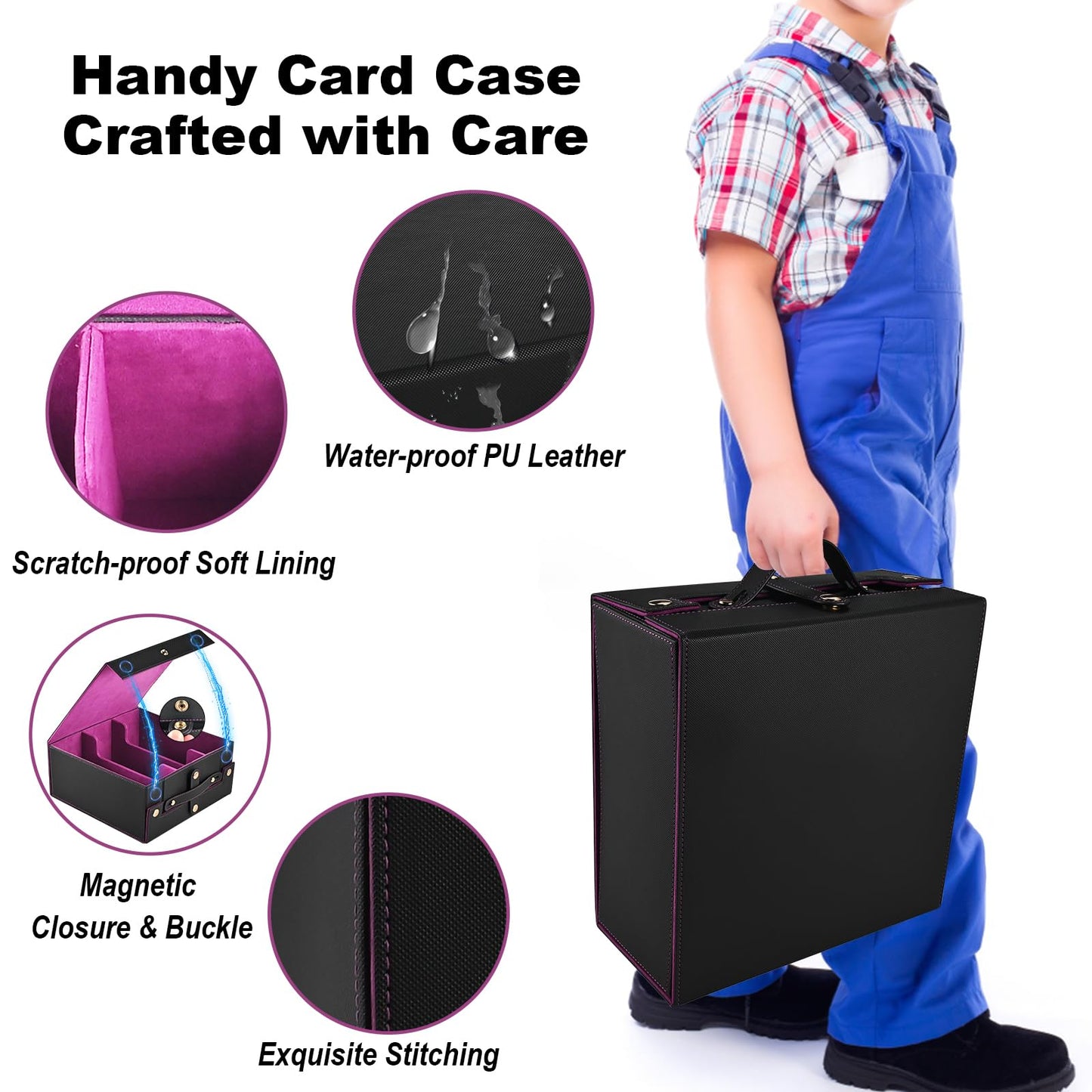 Cieex Trading Card Storage Box 2100+ | 3-Row Deck Box with Dividers, Dice Tray, Leather Case