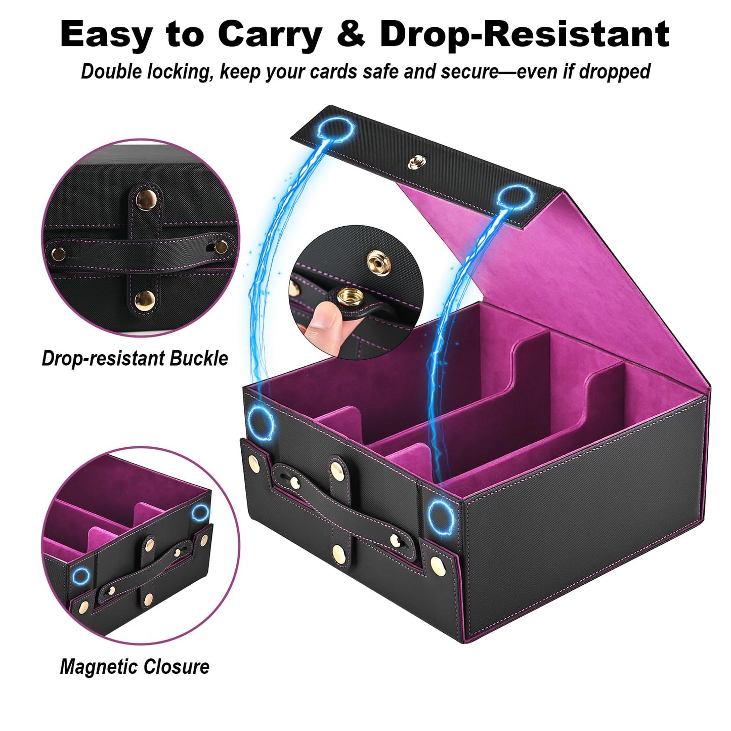 Cieex Trading Card Storage Box 2100+ | 3-Row Deck Box with Dividers, Dice Tray, Leather Case