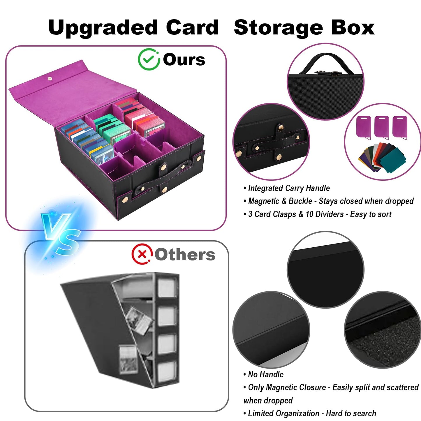 Cieex Trading Card Storage Box 2100+ | 3-Row Deck Box with Dividers, Dice Tray, Leather Case