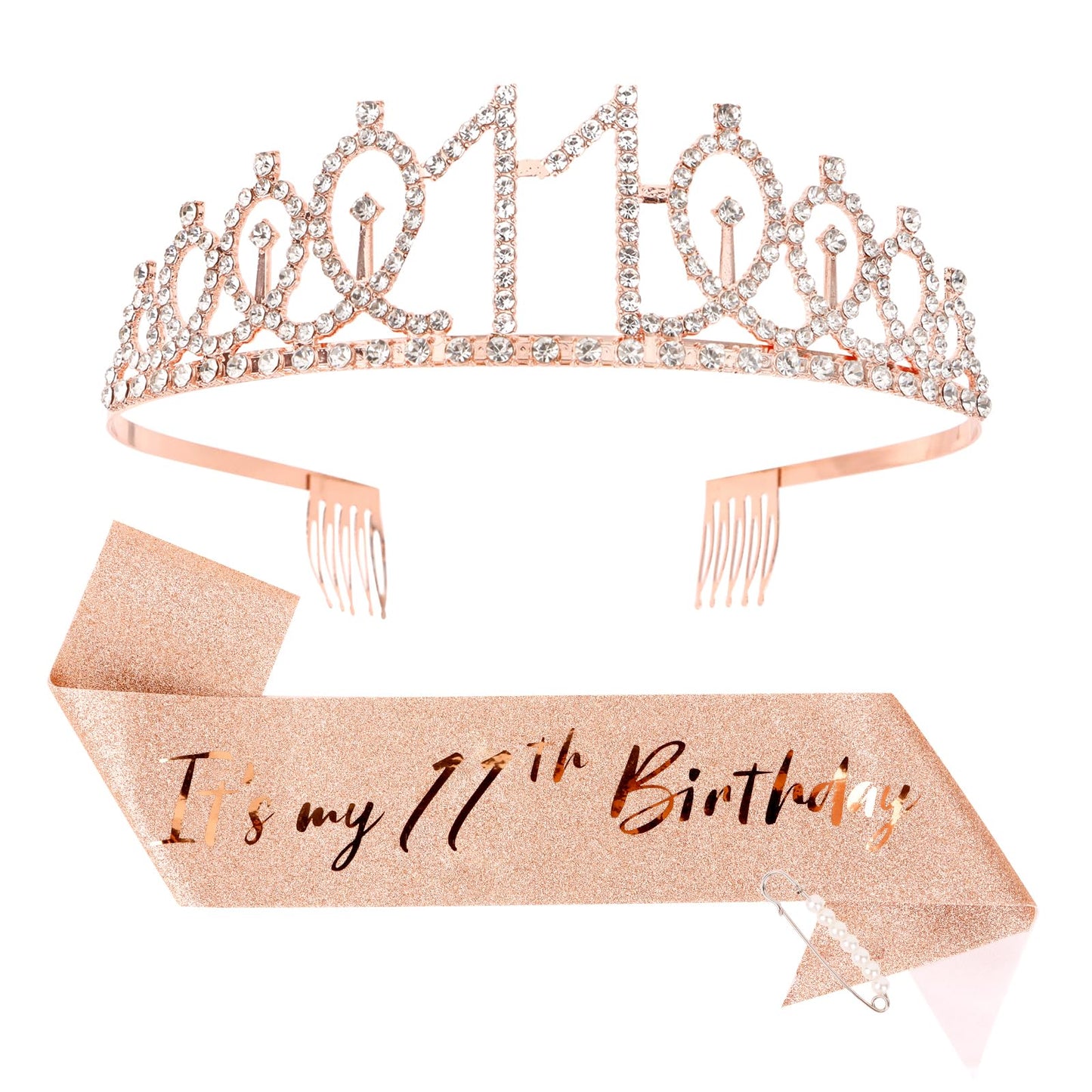 CIEHER 11th Birthday Crown + Sash Set | It's My Birthday Accessories