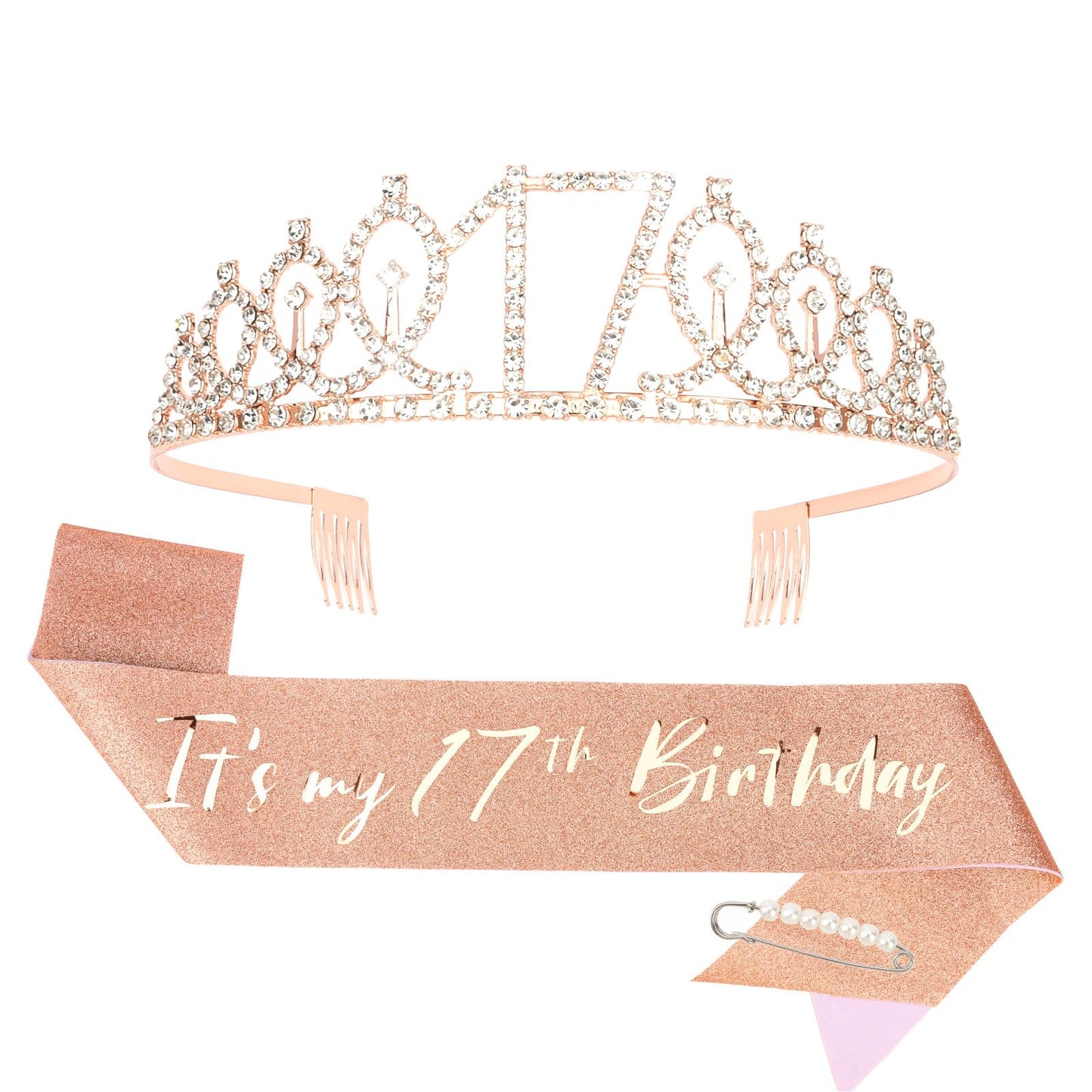 CIEHER 17th Birthday Crown & Sash — Its My 17th Birthday Rose Gold Decor