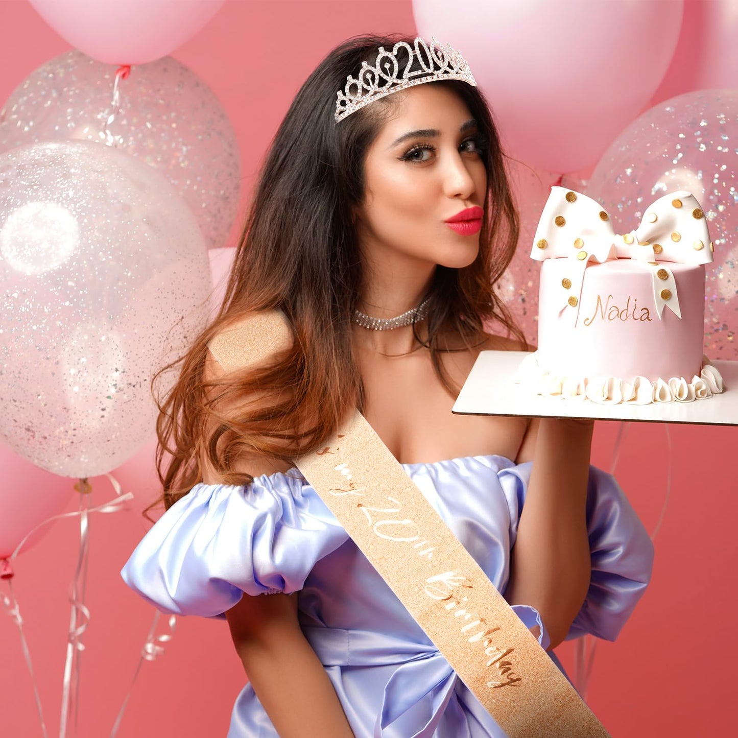 CIEHER 20th Birthday Crown & Sash — Rose Gold for Girls