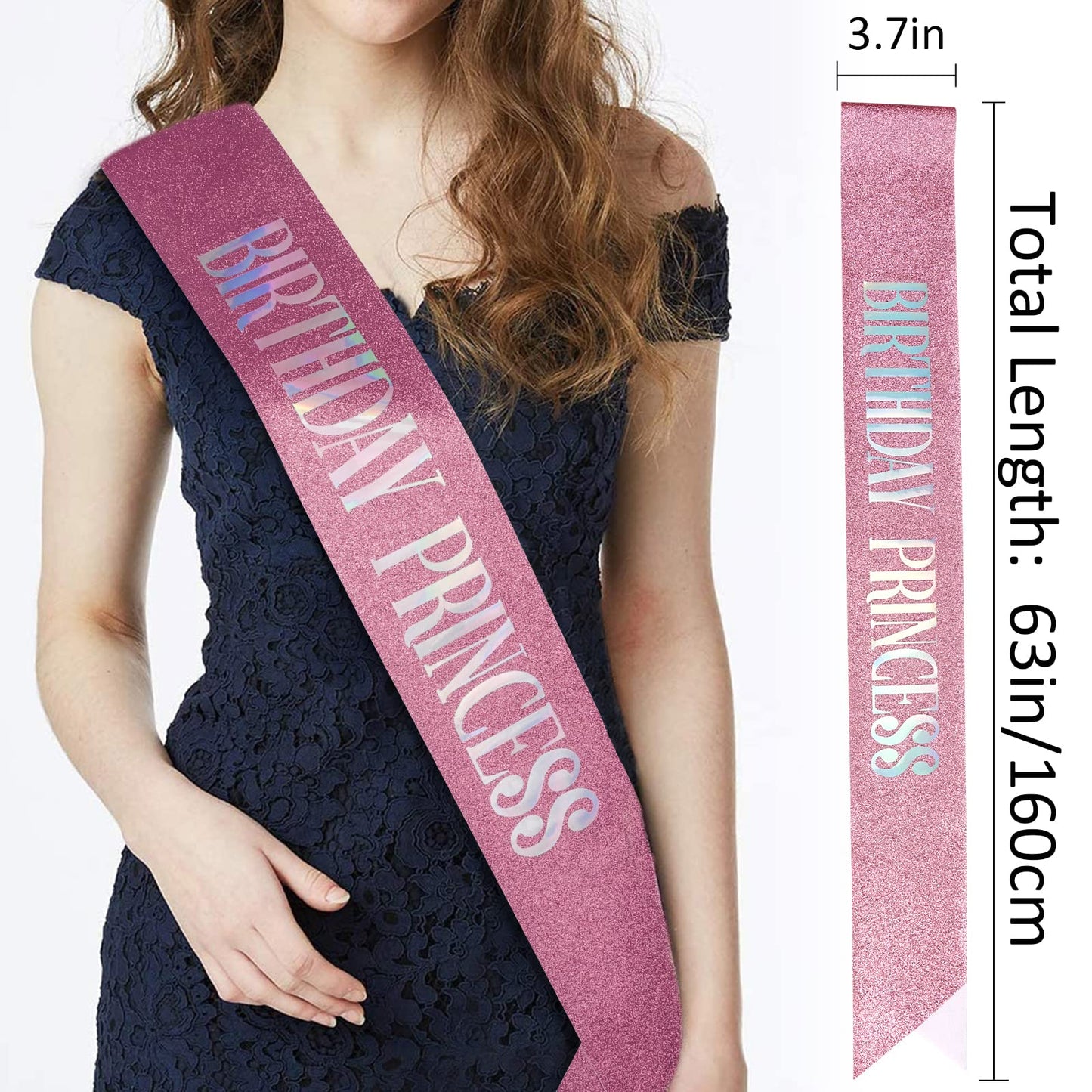 CIEHER Princess Crown & Birthday Sash Set | Pink Tiara for Girls' Party