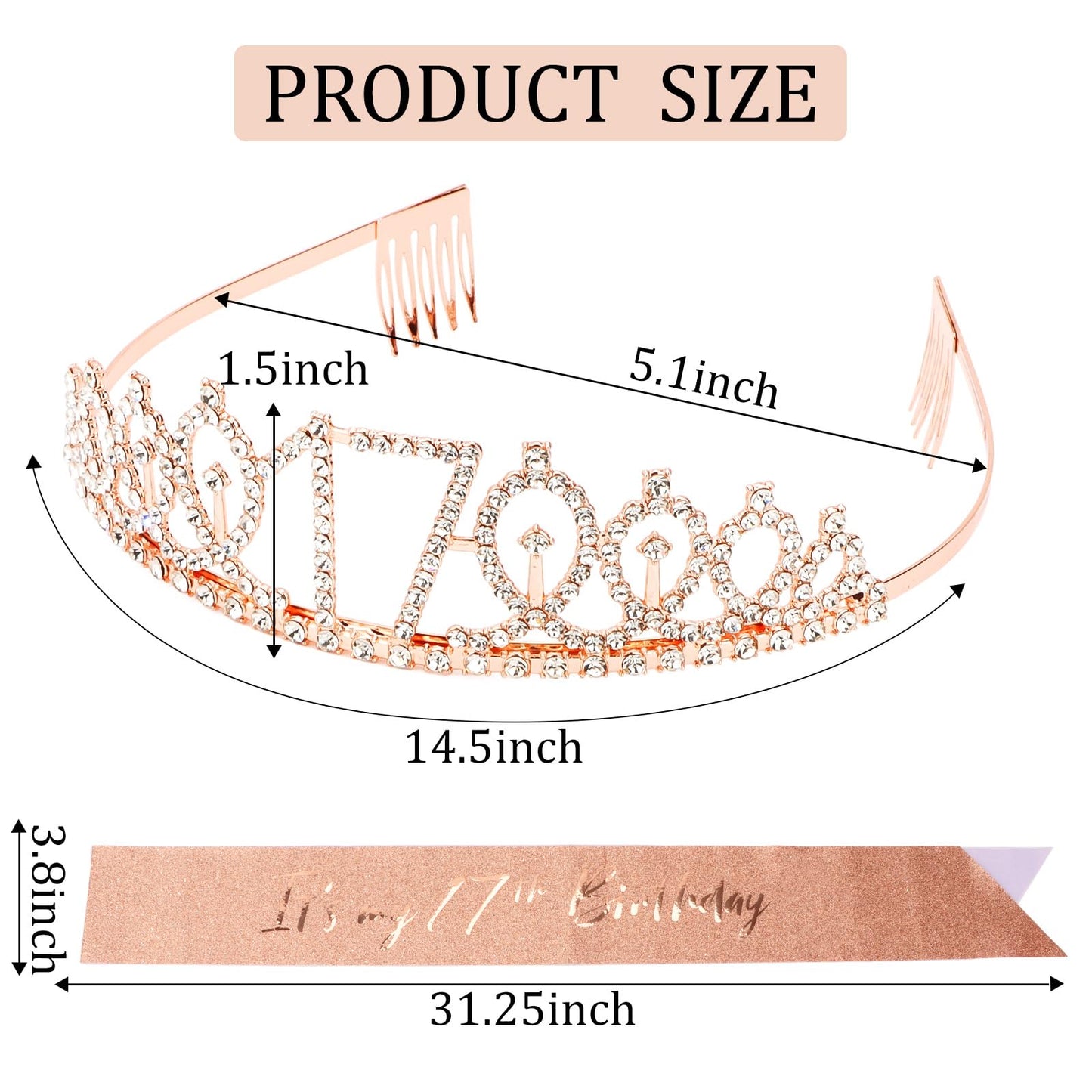 CIEHER 17th Birthday Crown & Sash — Its My 17th Birthday Rose Gold Decor