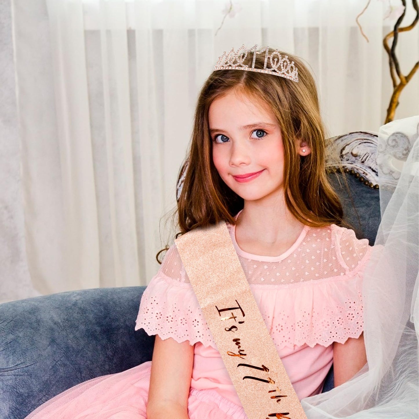 CIEHER 11th Birthday Crown + Sash Set | It's My Birthday Accessories