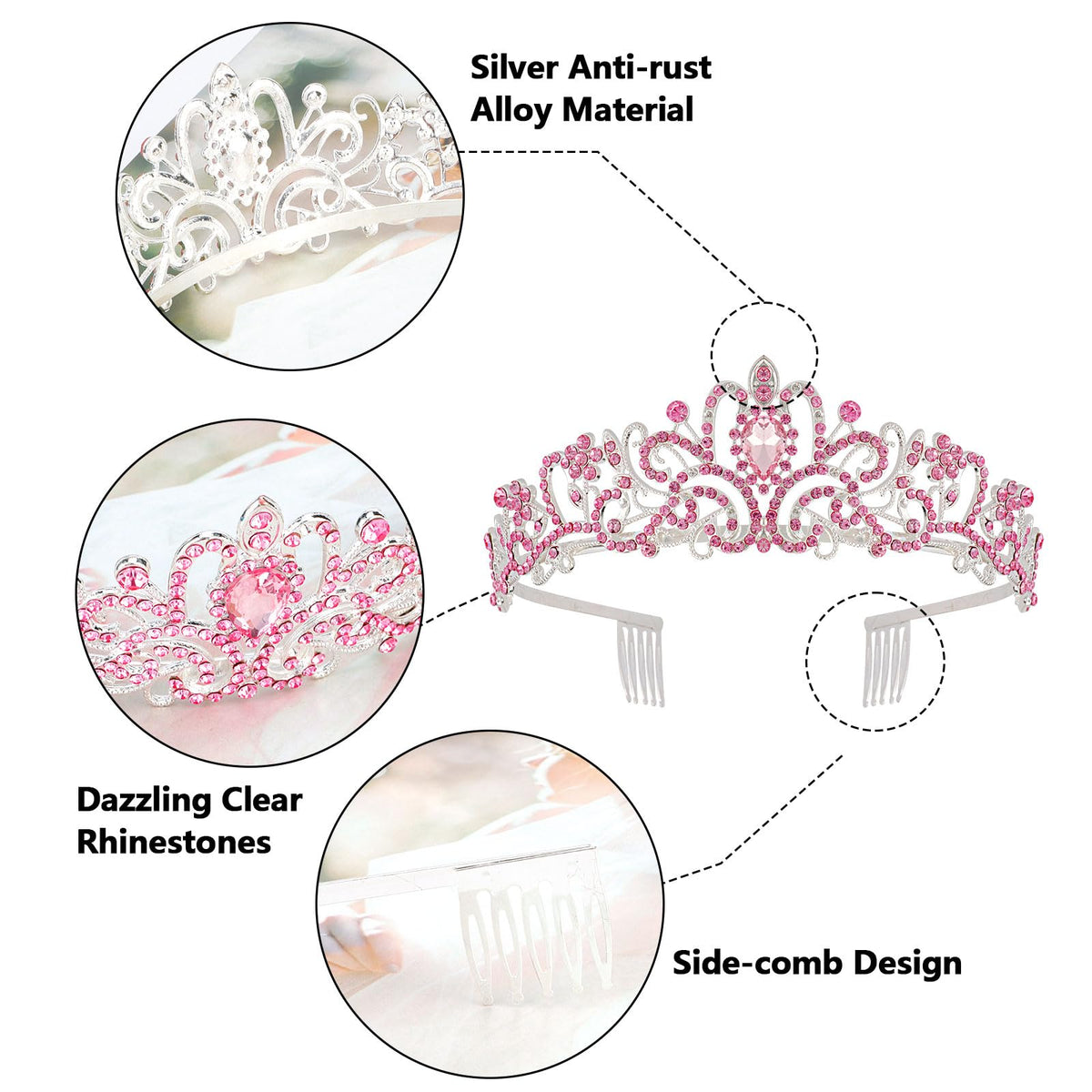 CIEHER Princess Crown & Birthday Sash Set | Pink Tiara for Girls' Party