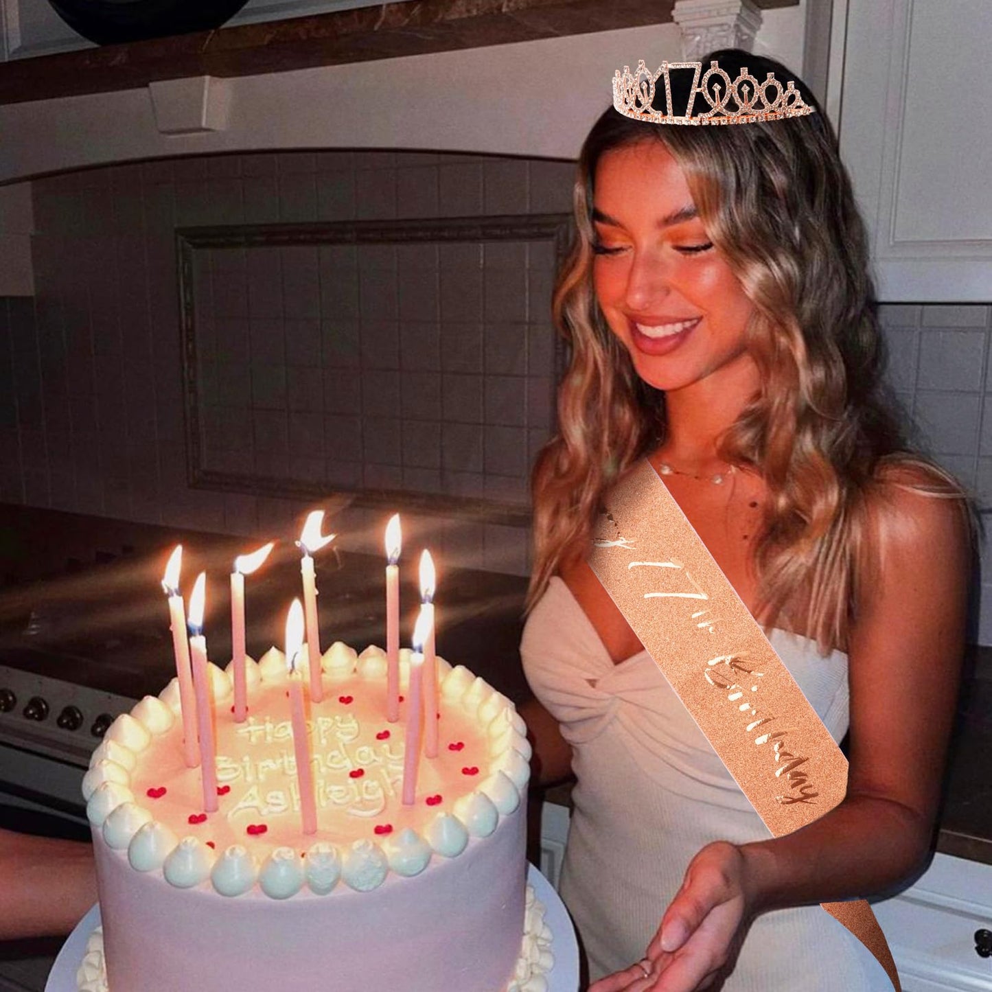 CIEHER 17th Birthday Crown & Sash — Its My 17th Birthday Rose Gold Decor