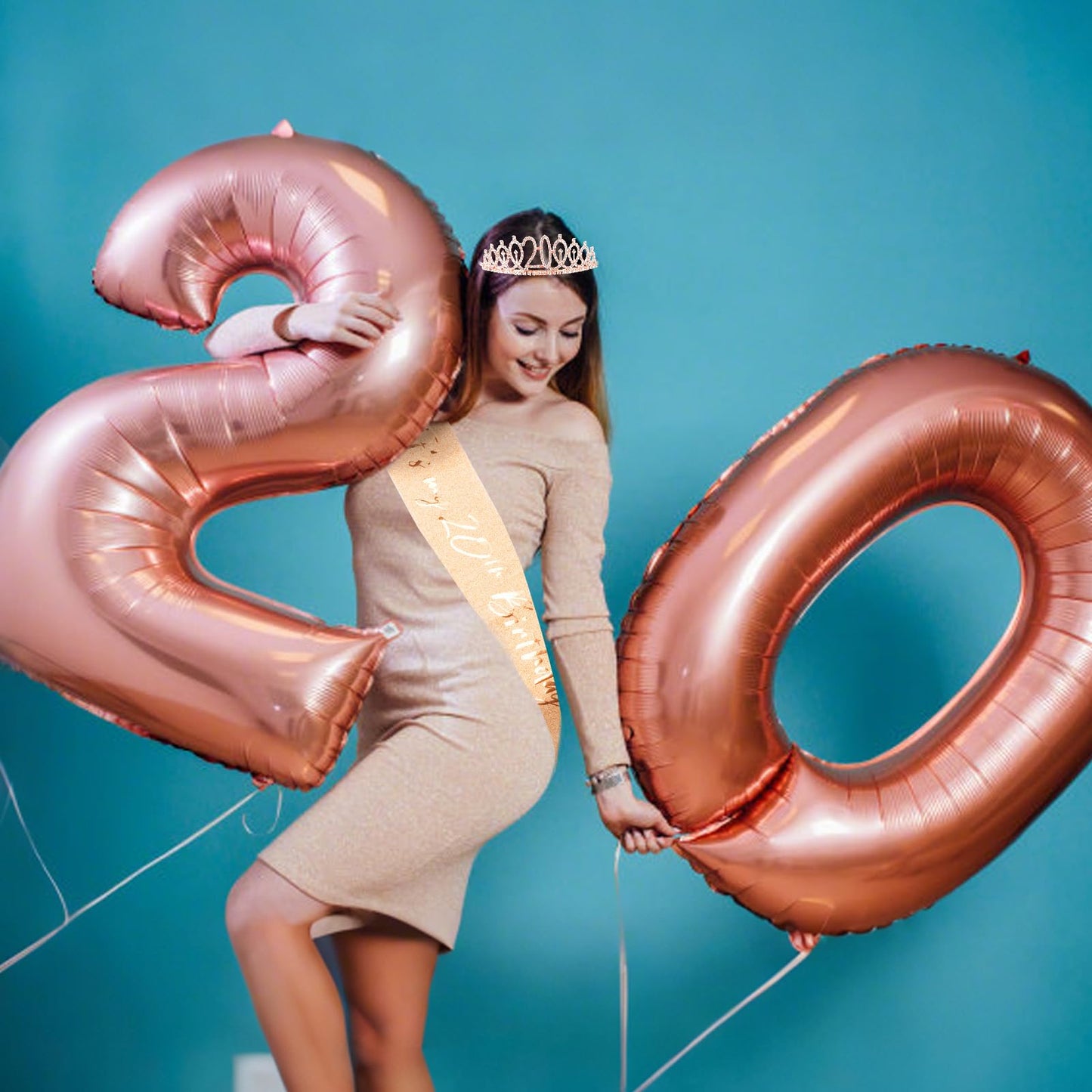 CIEHER 20th Birthday Crown & Sash — Rose Gold for Girls