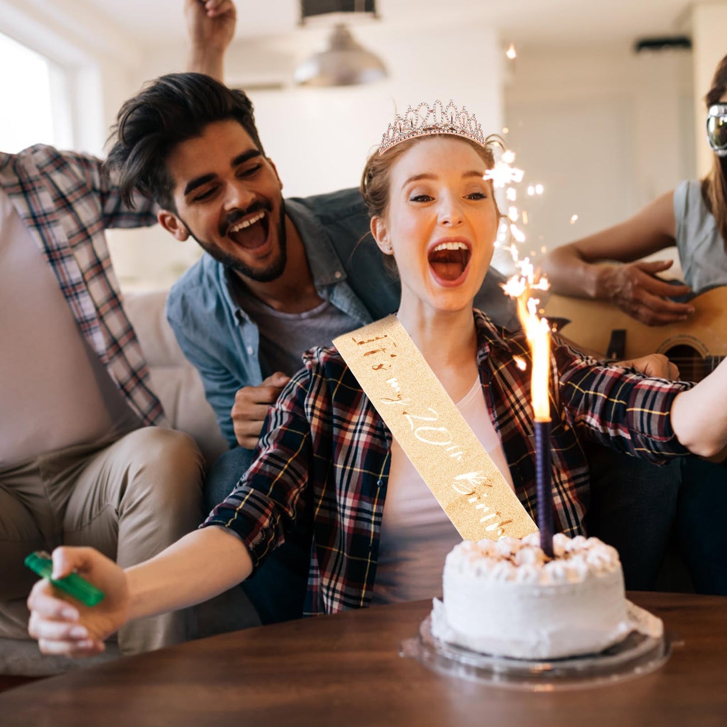 CIEHER 20th Birthday Crown & Sash — Rose Gold for Girls