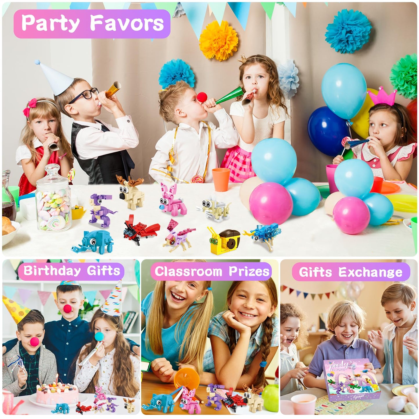 Ciesa 24-Pack Animal & Insect Building Blocks Party Favors – Kids Goodie Bags & Classroom Prizes