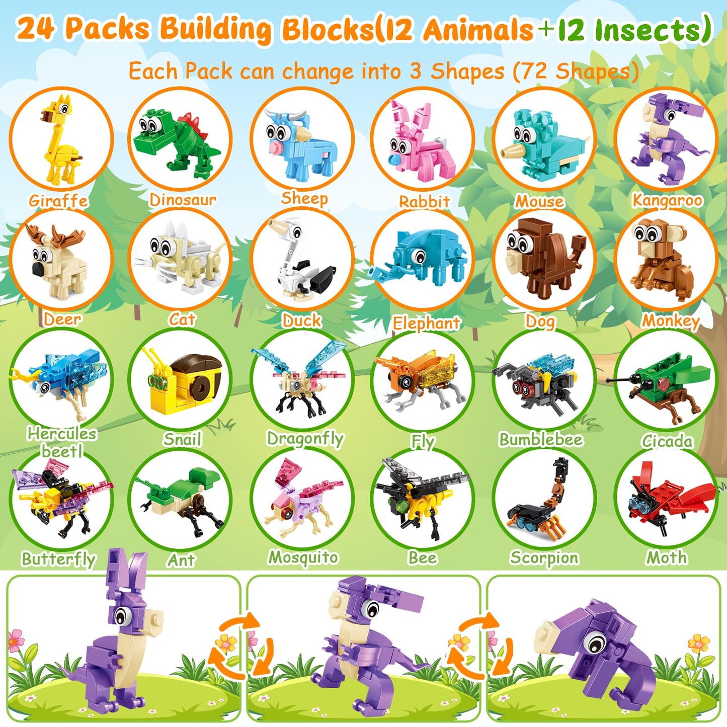 Ciesa 24-Pack Animal & Insect Building Blocks Party Favors – Kids Goodie Bags & Classroom Prizes