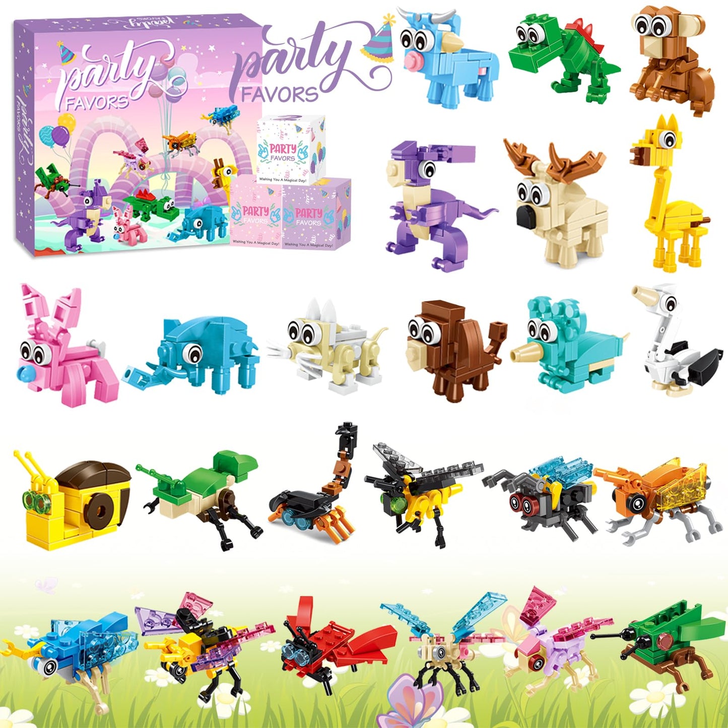 Ciesa 24-Pack Animal & Insect Building Blocks Party Favors – Kids Goodie Bags & Classroom Prizes