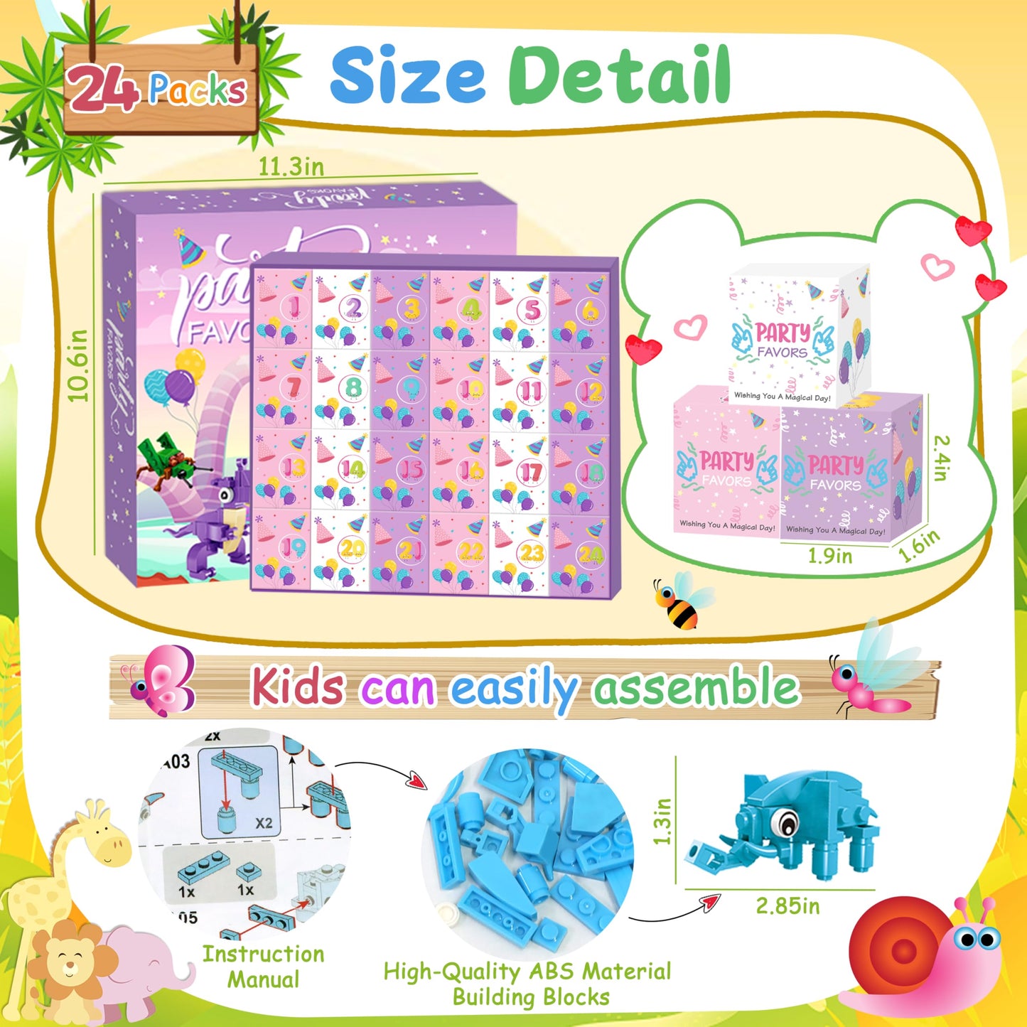 Ciesa 24-Pack Animal & Insect Building Blocks Party Favors – Kids Goodie Bags & Classroom Prizes