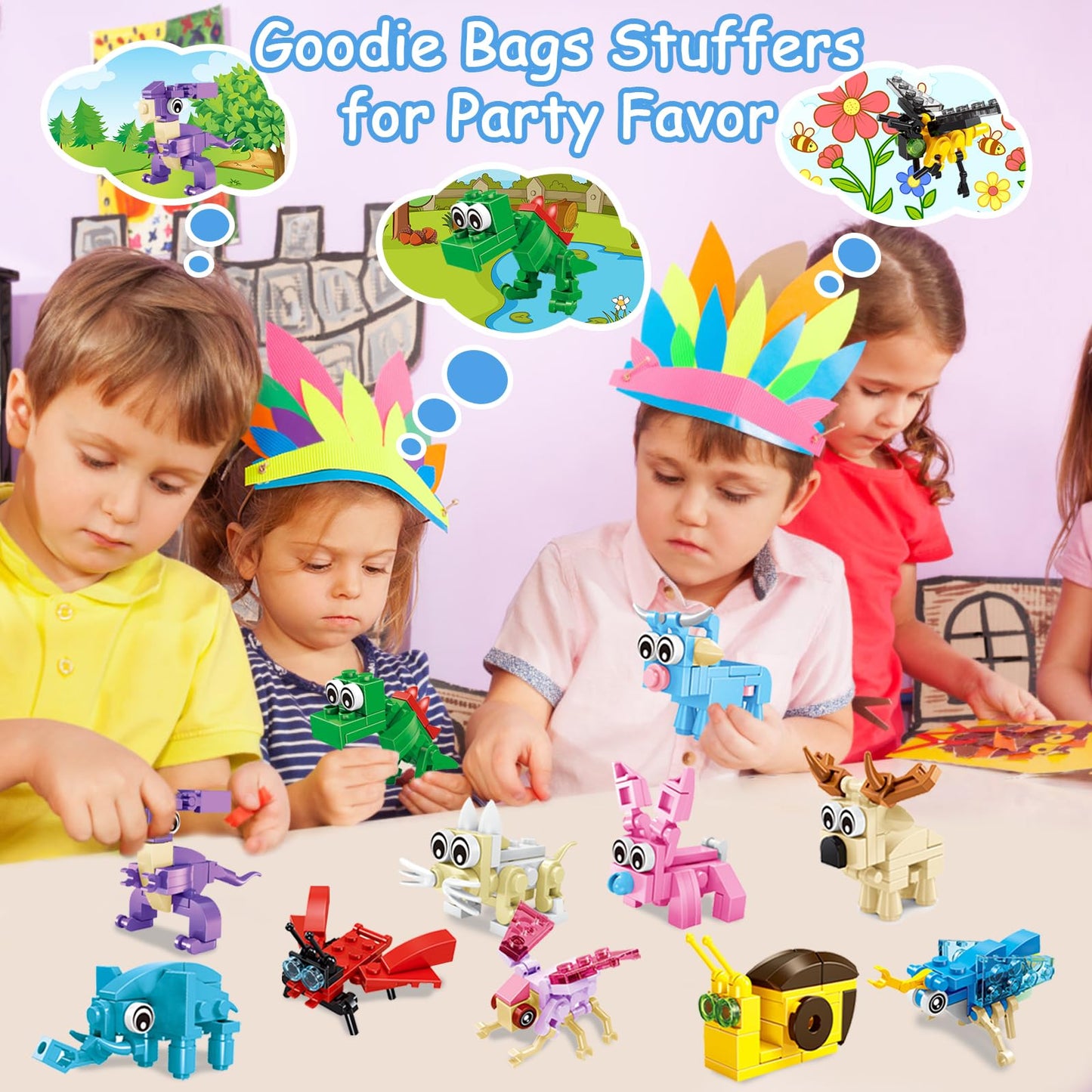 Ciesa 24-Pack Animal & Insect Building Blocks Party Favors – Kids Goodie Bags & Classroom Prizes