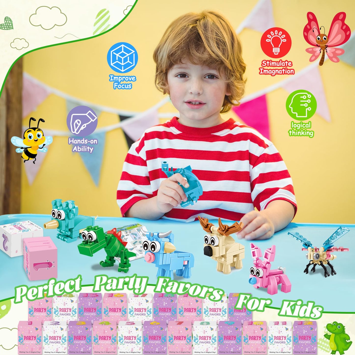 Ciesa 24-Pack Animal & Insect Building Blocks Party Favors – Kids Goodie Bags & Classroom Prizes
