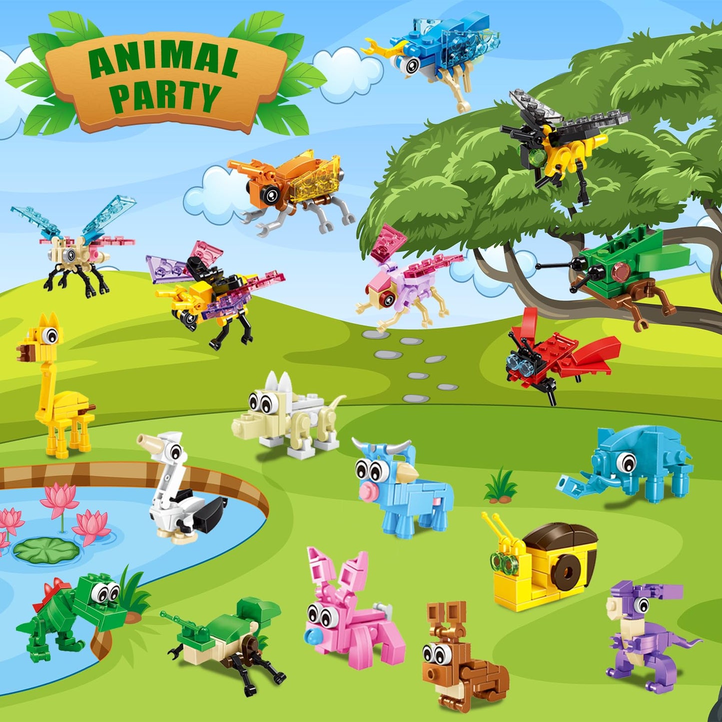 Ciesa 24-Pack Animal & Insect Building Blocks Party Favors – Kids Goodie Bags & Classroom Prizes