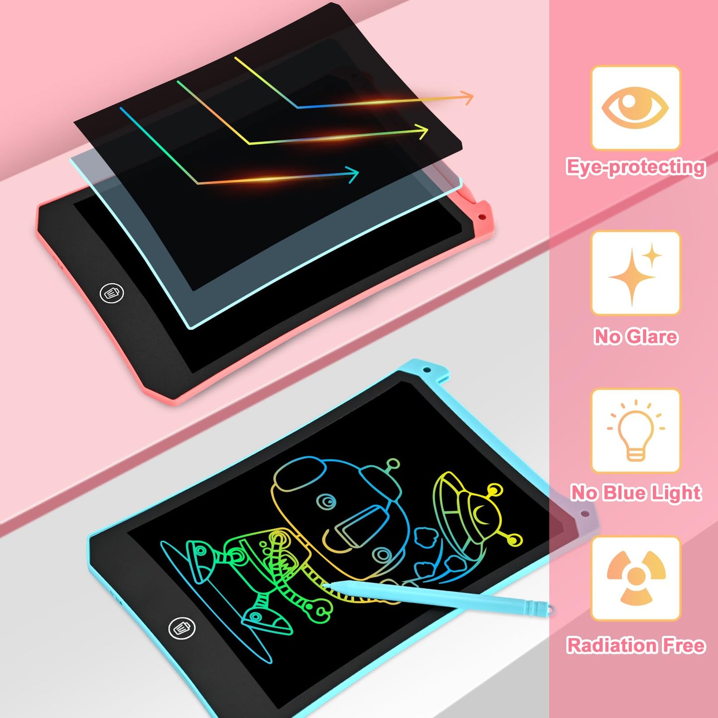 cimetech 2-Pack LCD Writing Tablets for Toddlers – 8.5-Inch Color Screen