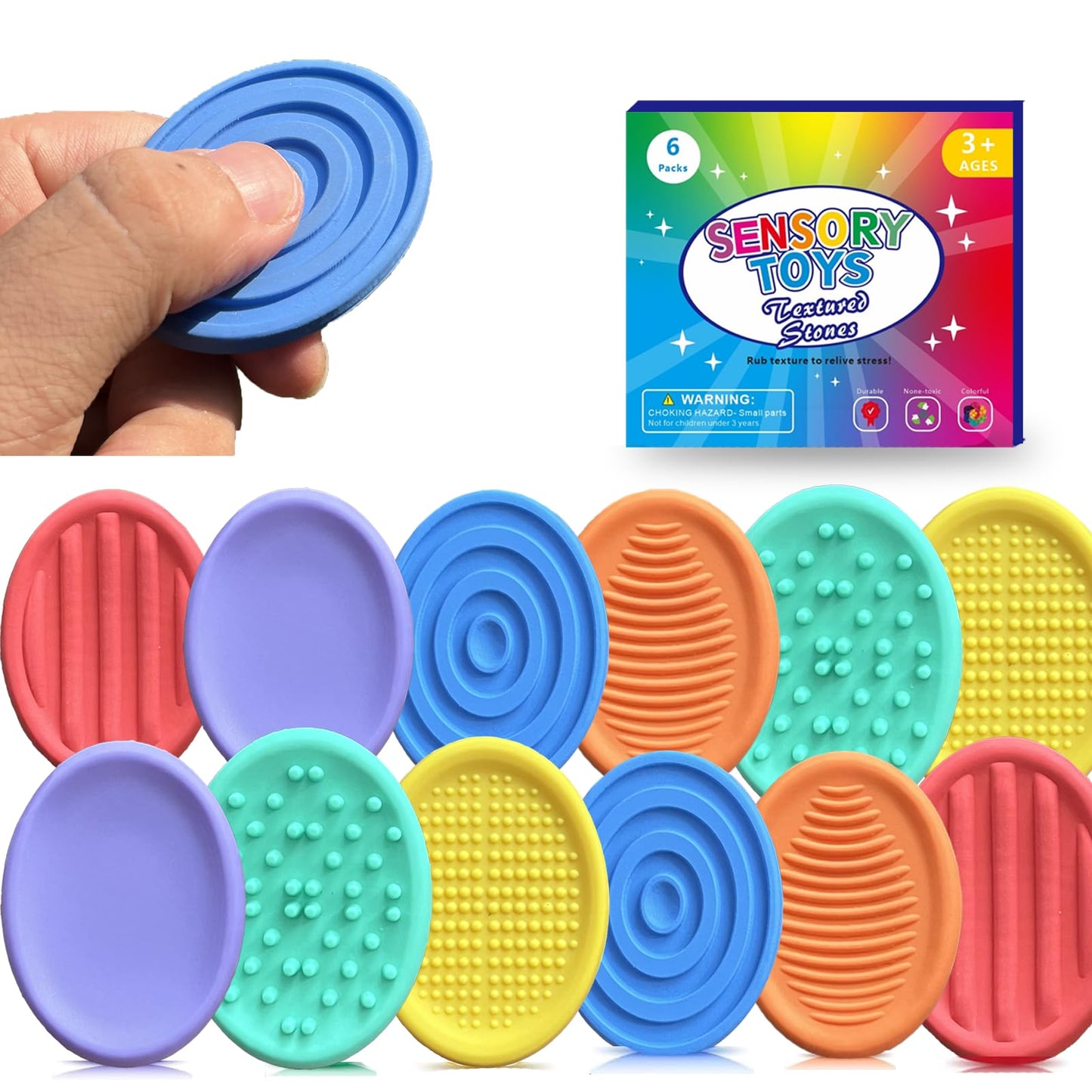 Cimidore 12pc Textured Fidget Toys - Sensory Stones for Anxiety Relief & Focus