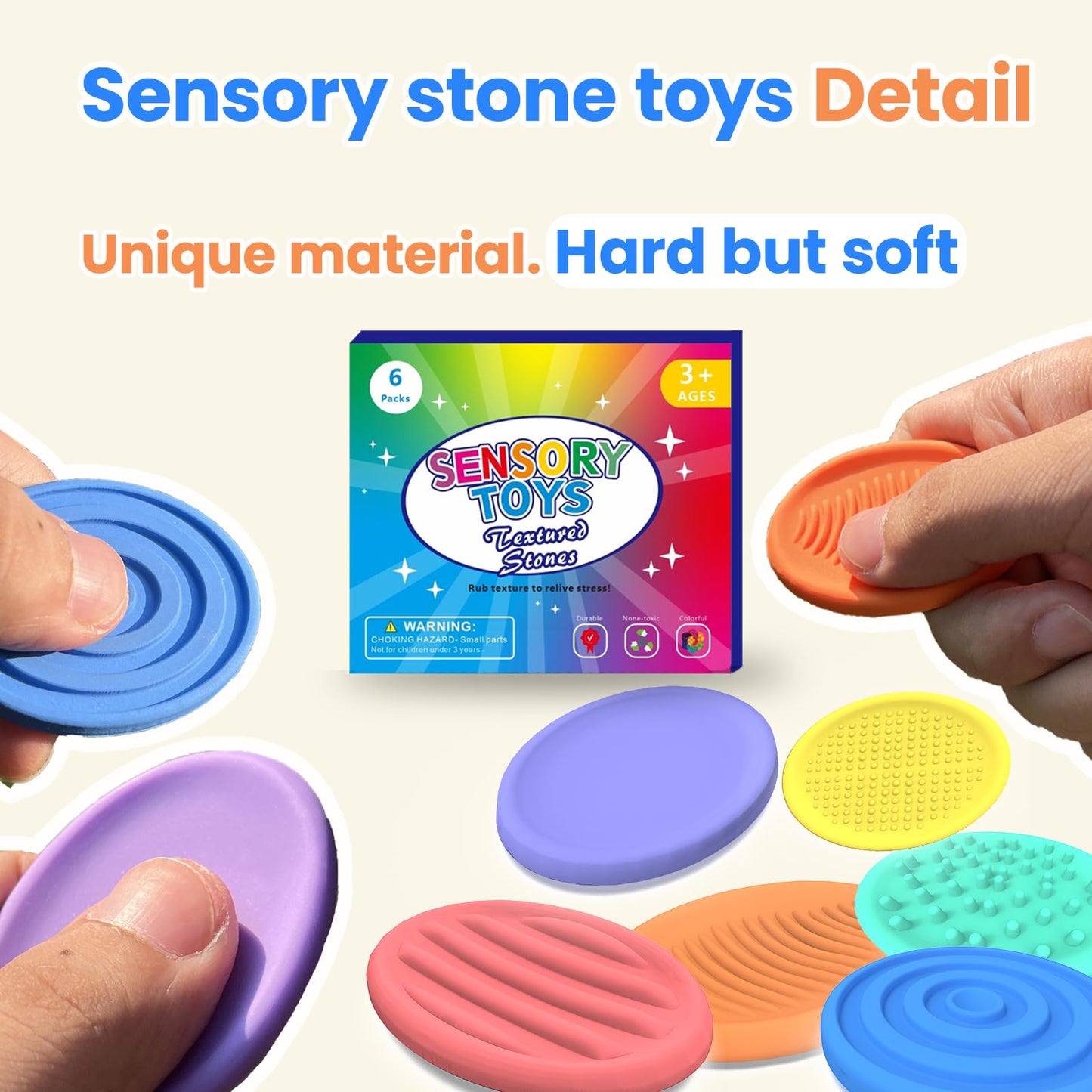 Cimidore 12pc Textured Fidget Toys - Sensory Stones for Anxiety Relief & Focus